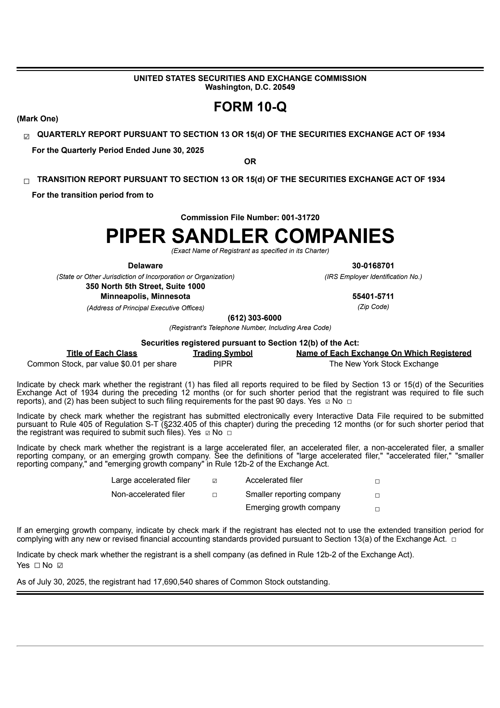 Piper Sandler Companies' Q2 2025 Quarterly report