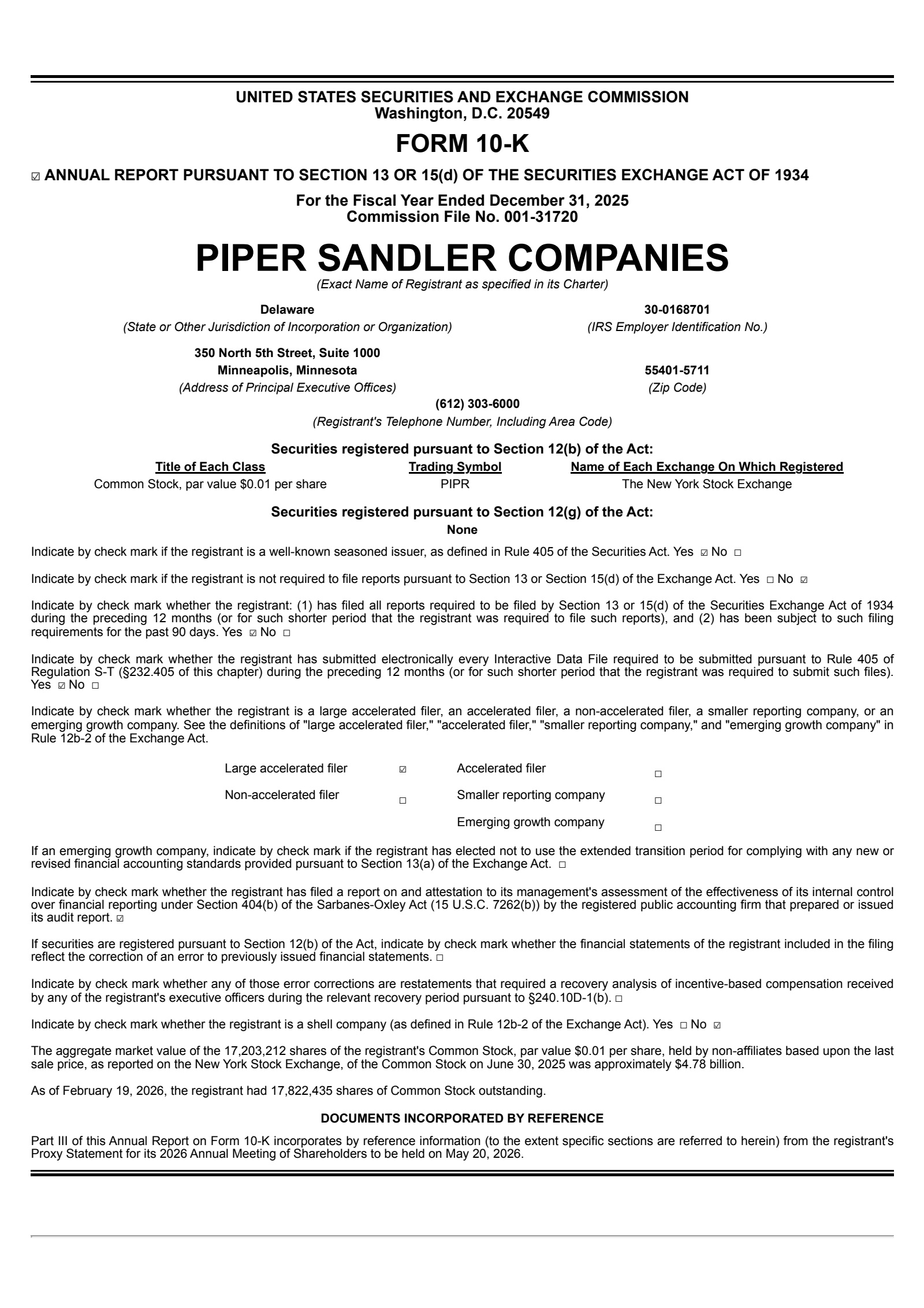Piper Sandler Companies' Q4 2025 Annual report