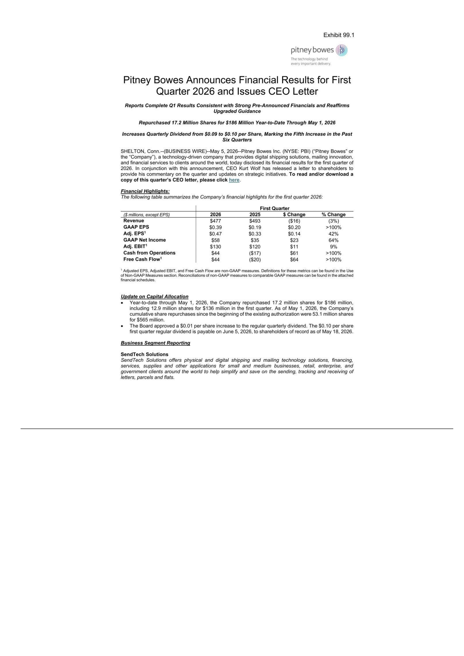 Pitney Bowes' Q1 2026 Press Release