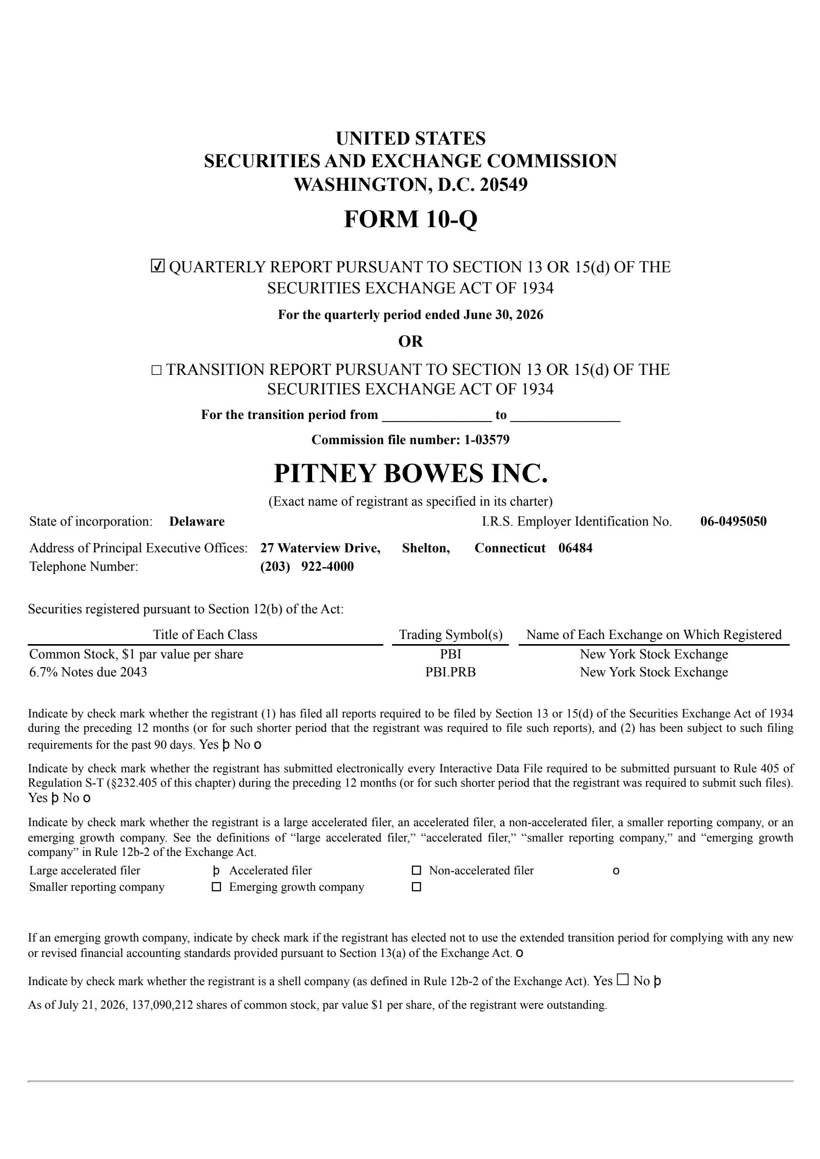 Pitney Bowes' Q2 2026 Quarterly report