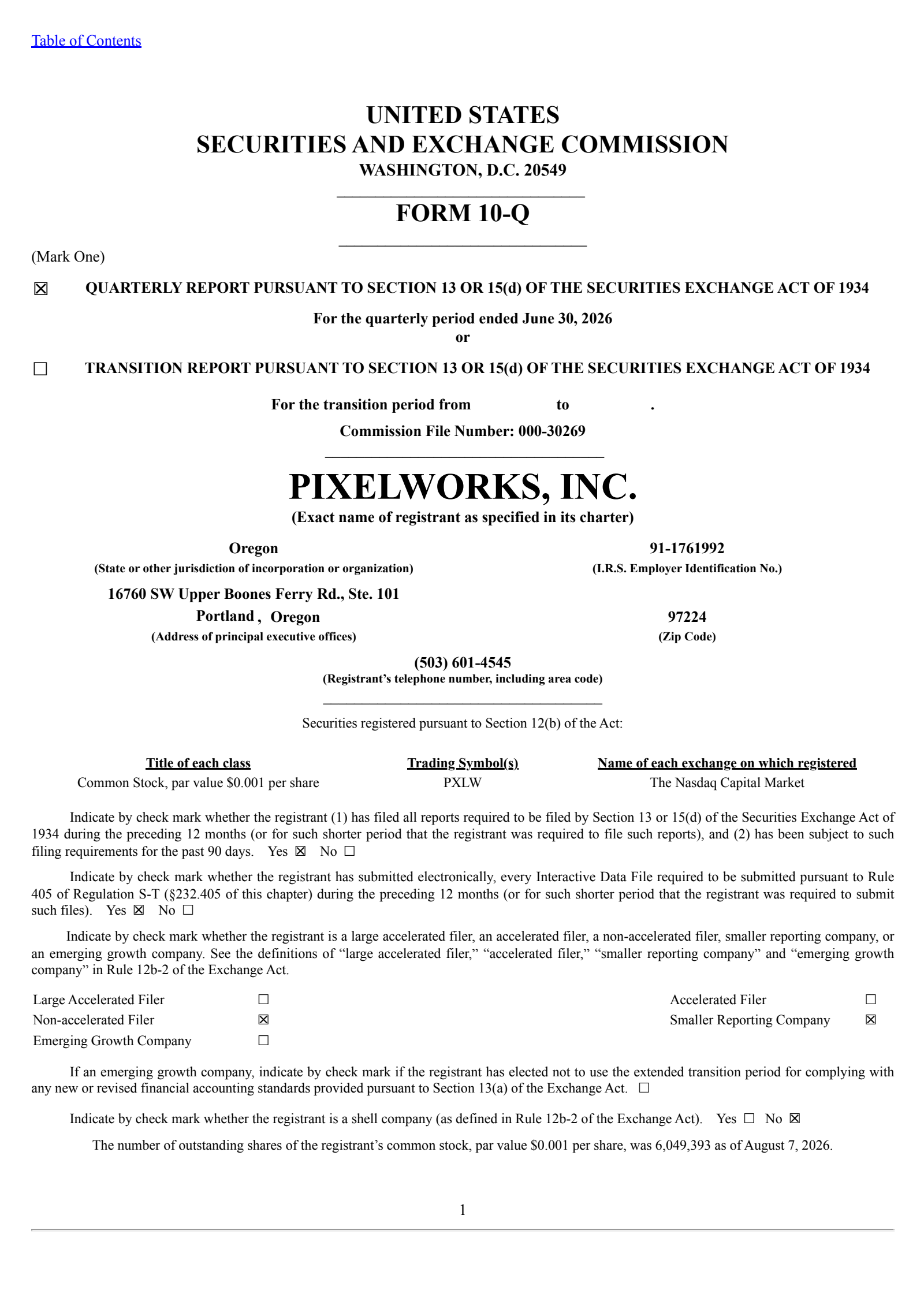 Pixelworks' Q2 2026 Quarterly report