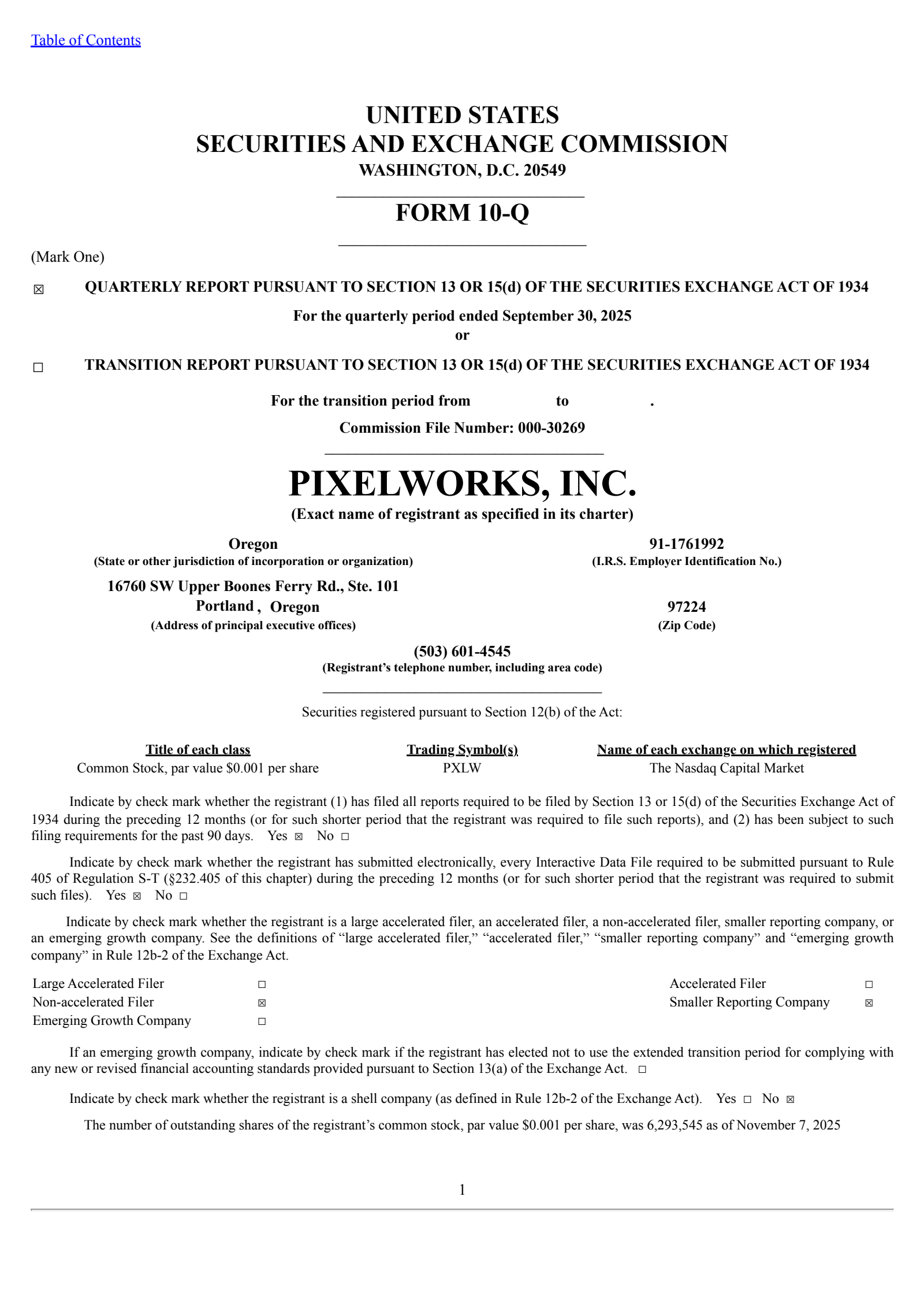 Pixelworks' Q3 2025 Quarterly Report