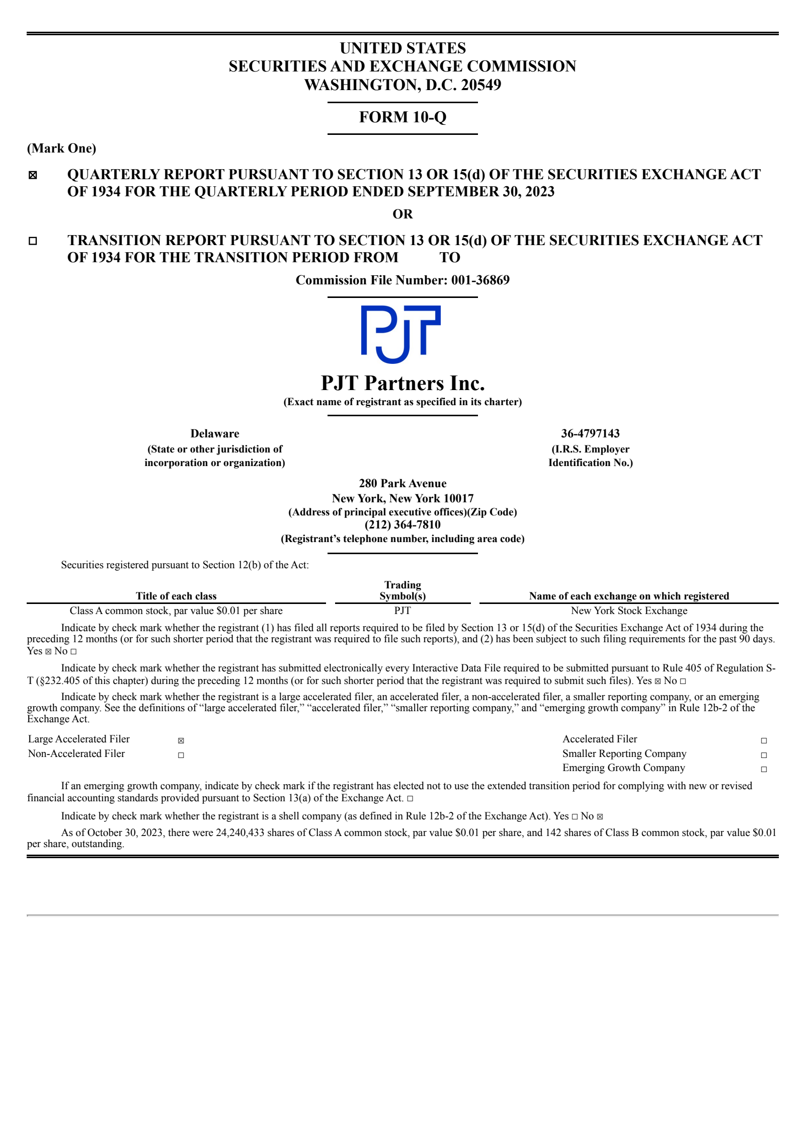 PJT Partners' Q3 2023 Quarterly report