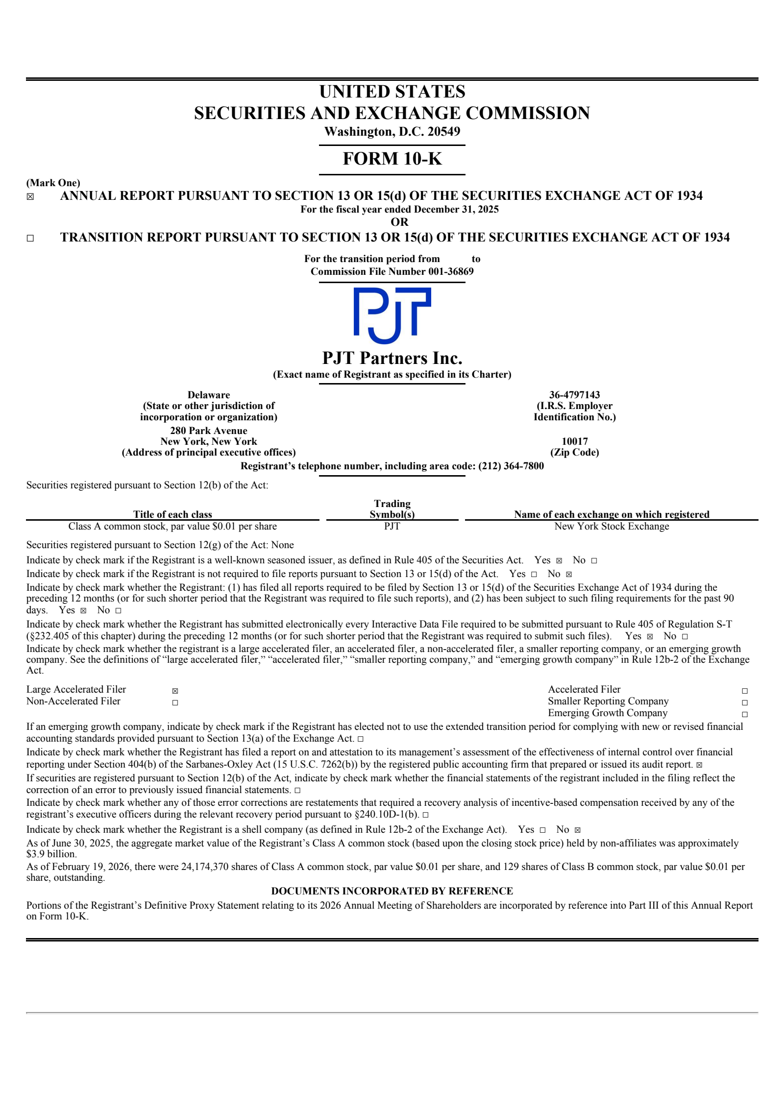 PJT Partners' Q4 2025 Annual report