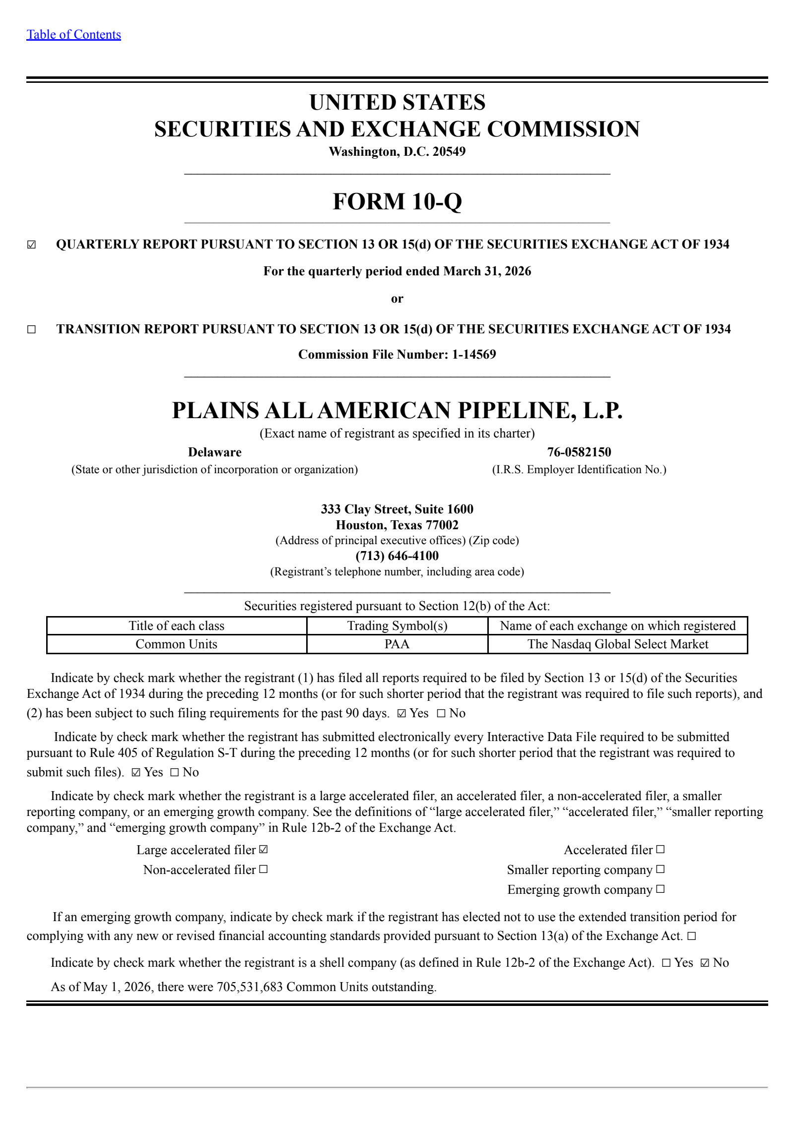 Plains All American Pipeline's Q1 2026 Quarterly report