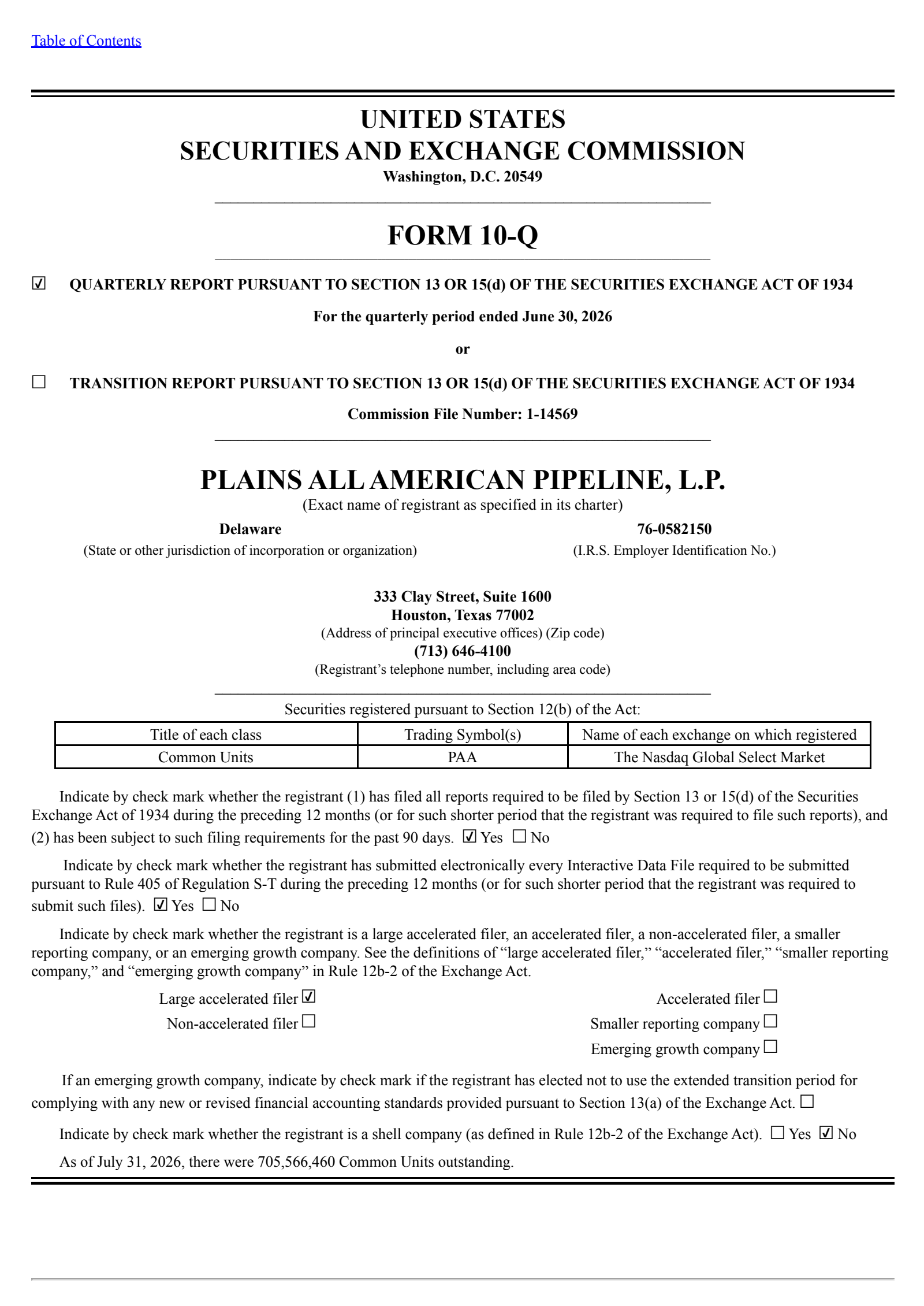Plains All American Pipeline's Q2 2026 Quarterly report