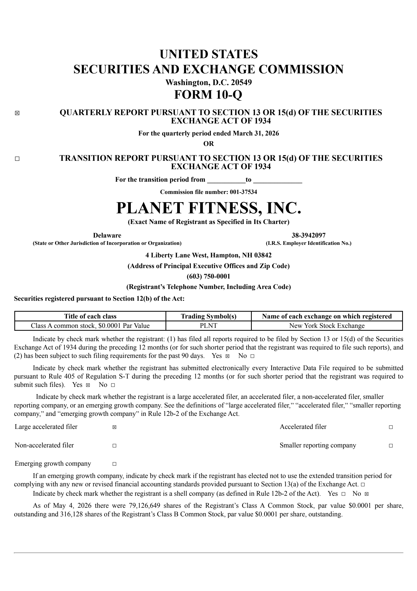 Planet Fitness' Q1 2026 Quarterly report