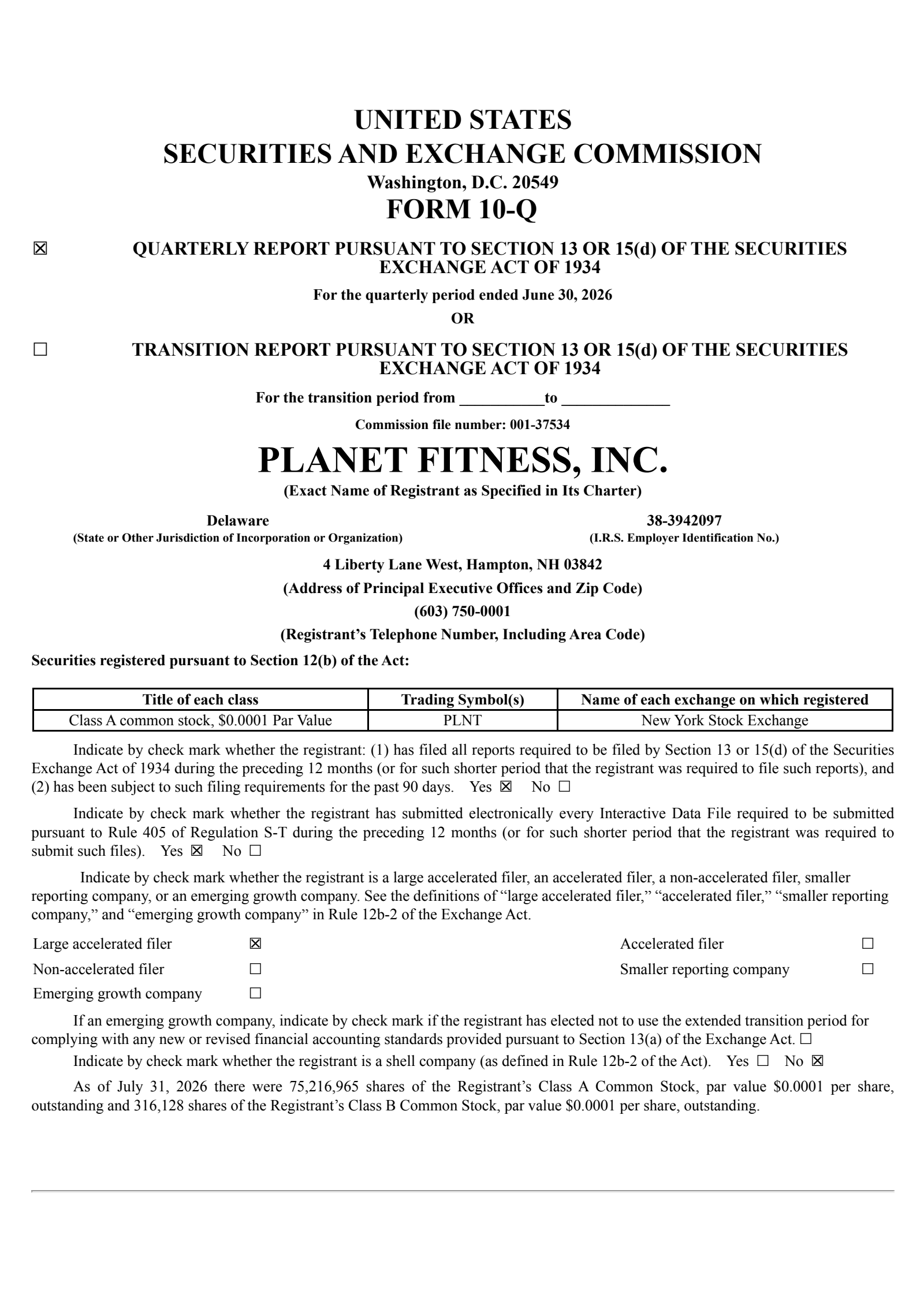 Planet Fitness' Q2 2026 Quarterly report