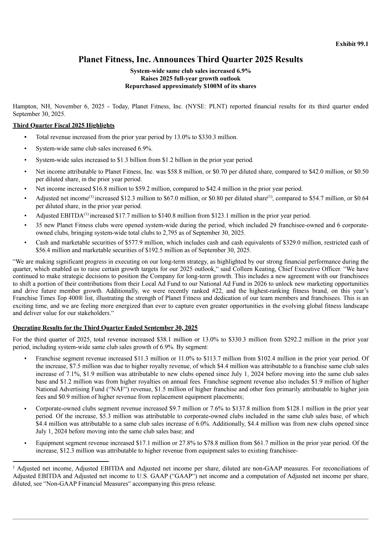 Planet Fitness' Q3 2025 Earnings Release