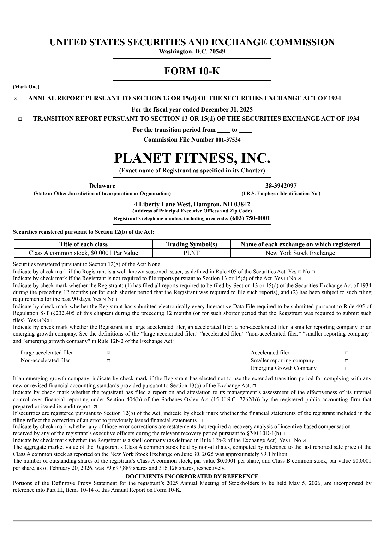 Planet Fitness' Q4 2025 Annual report