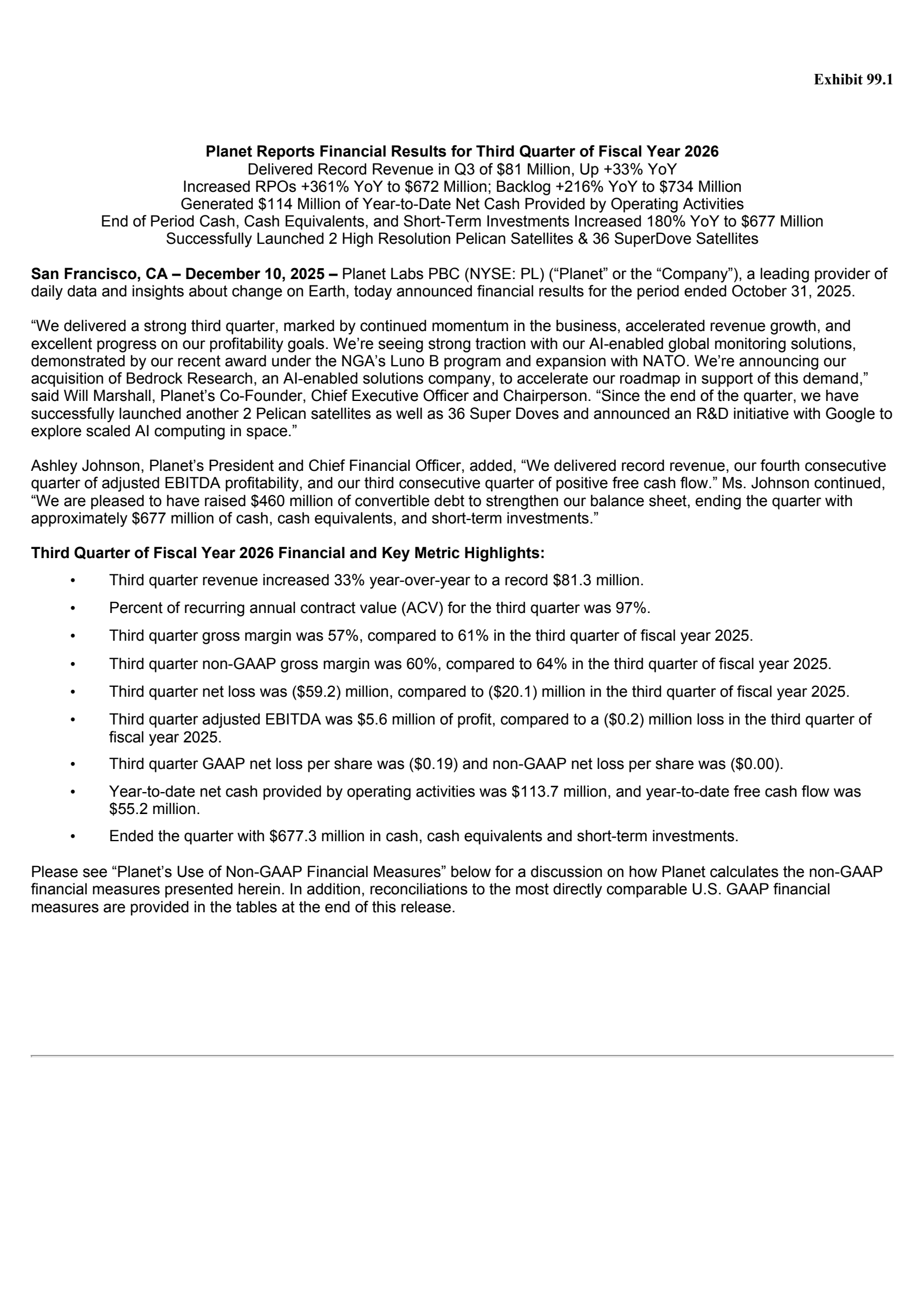 Planet Labs PBC's Q3 2026 Earnings Release