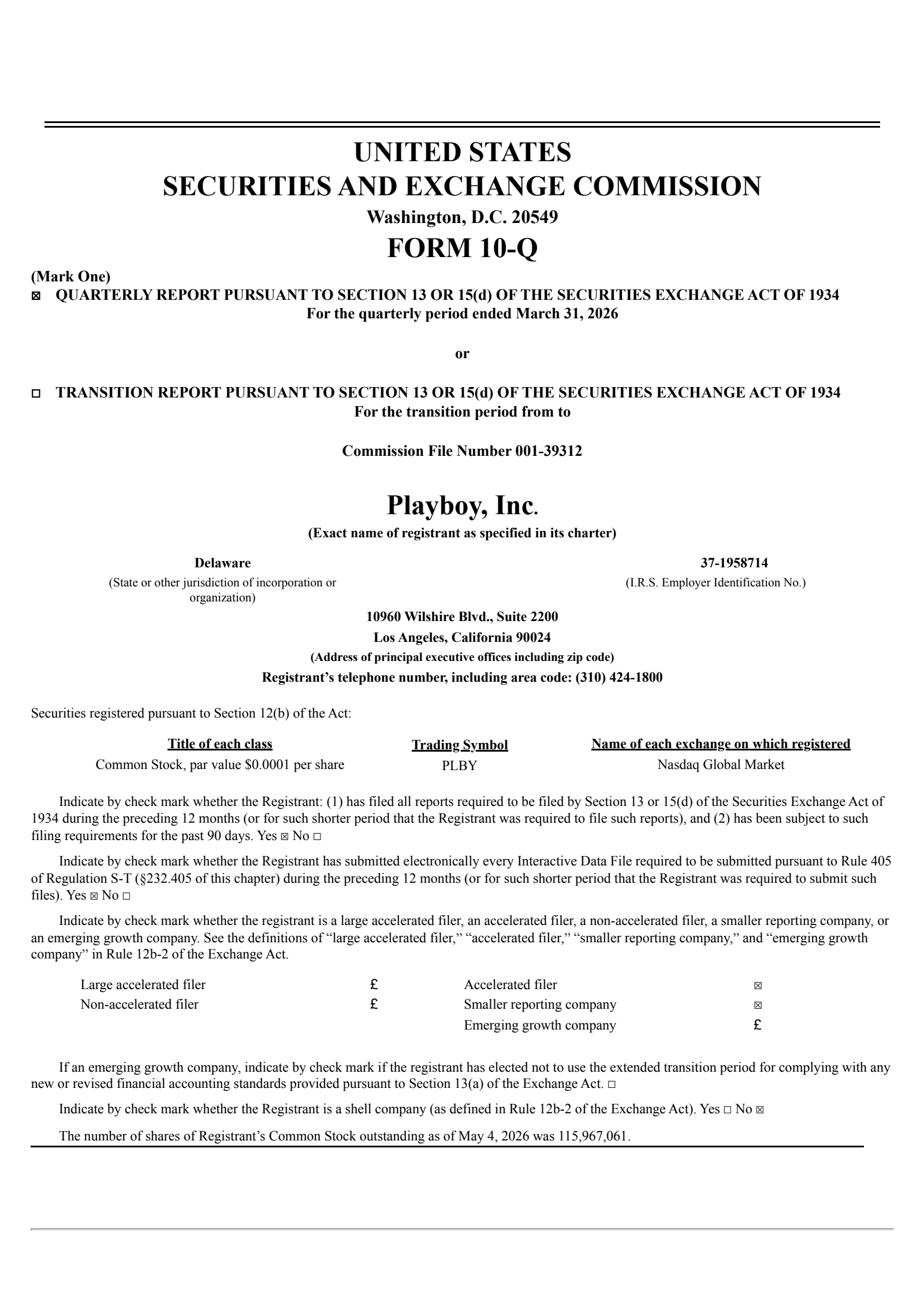 PLBY Group's Q1 2026 Quarterly report