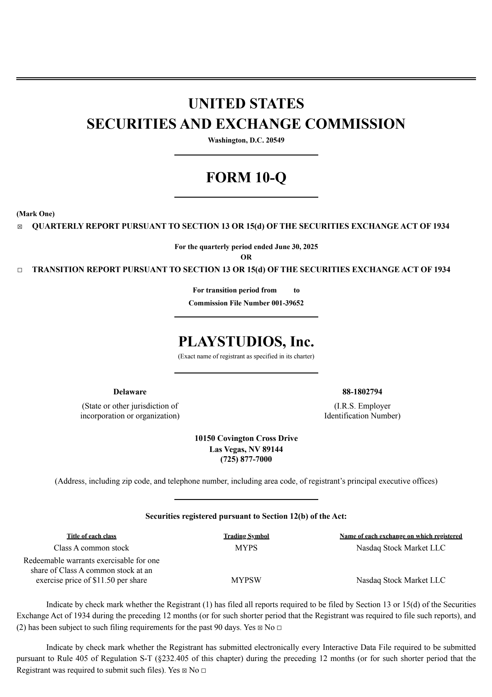 PLAYSTUDIOS's Q2 2025 Quarterly report