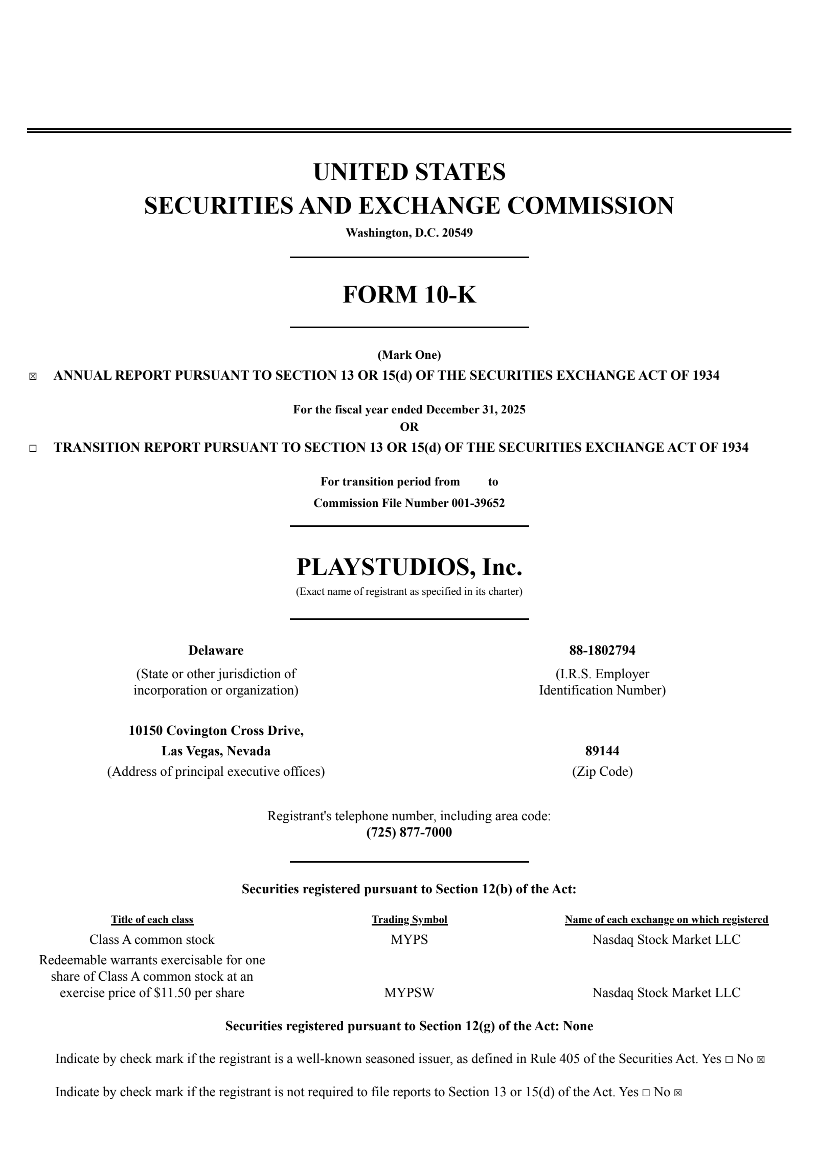 PLAYSTUDIOS's Q4 2025 Annual report