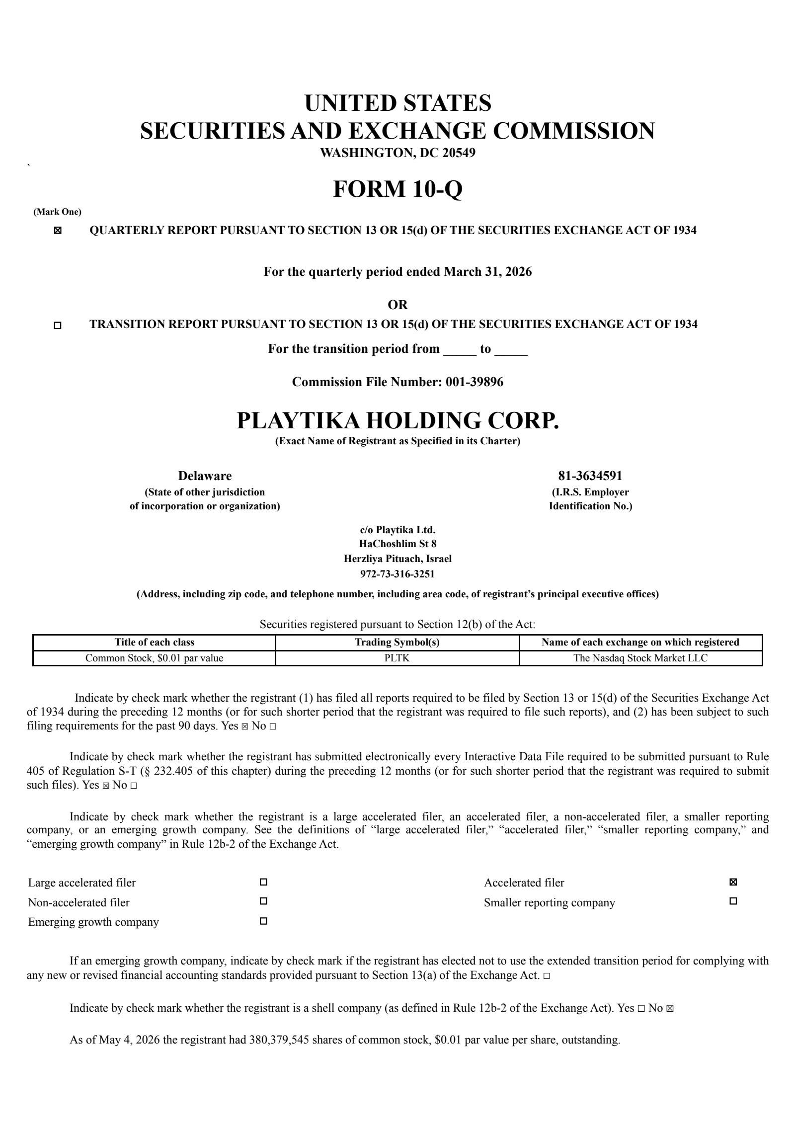 Playtika's Q1 2026 Quarterly report
