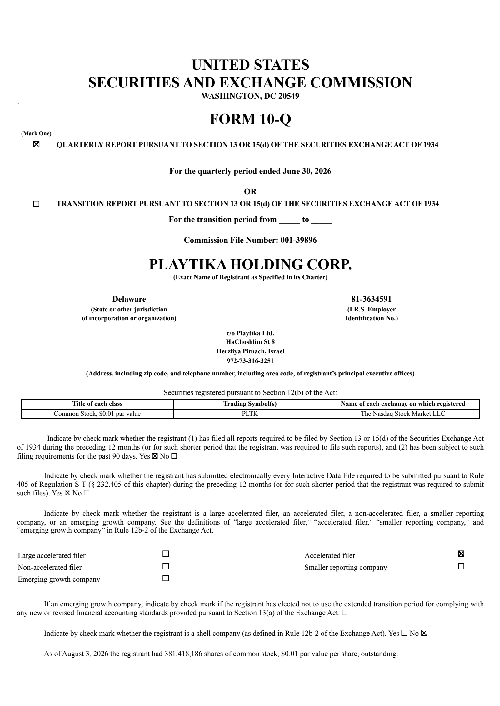 Playtika's Q2 2026 Quarterly report