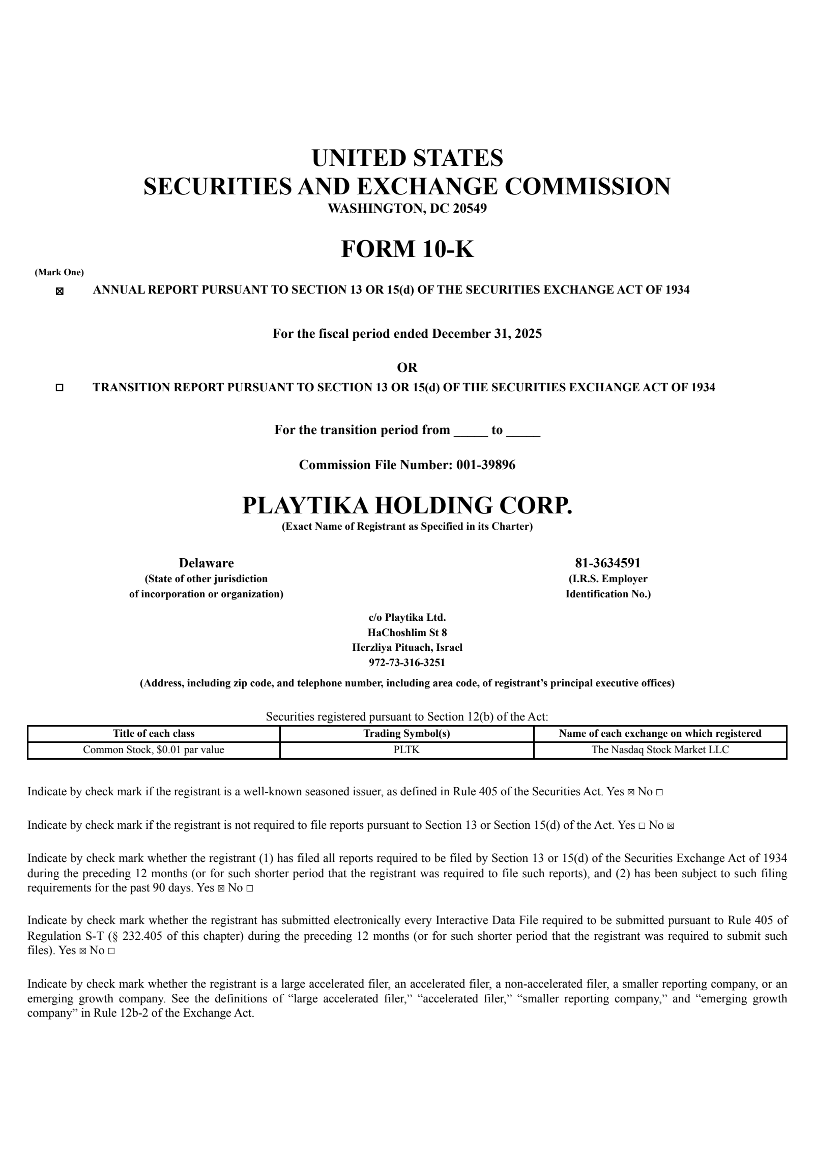 Playtika's Q4 2025 Annual report