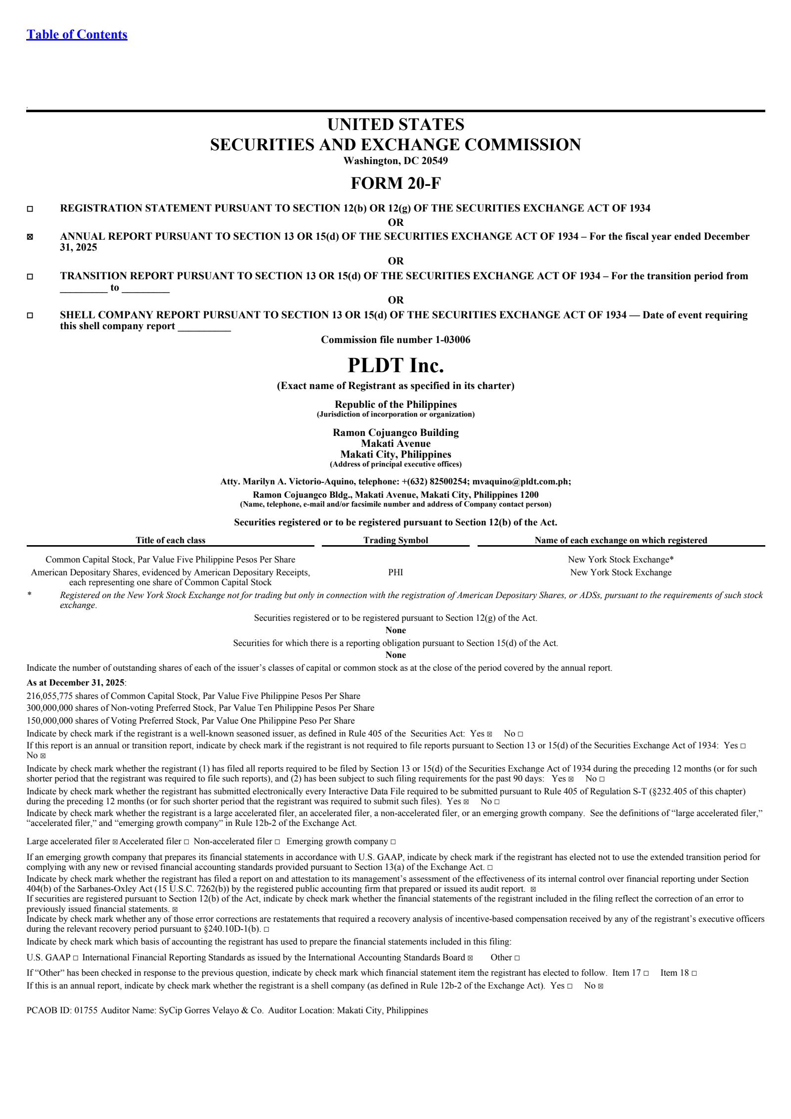 PLDT's Q4 2025 Annual report