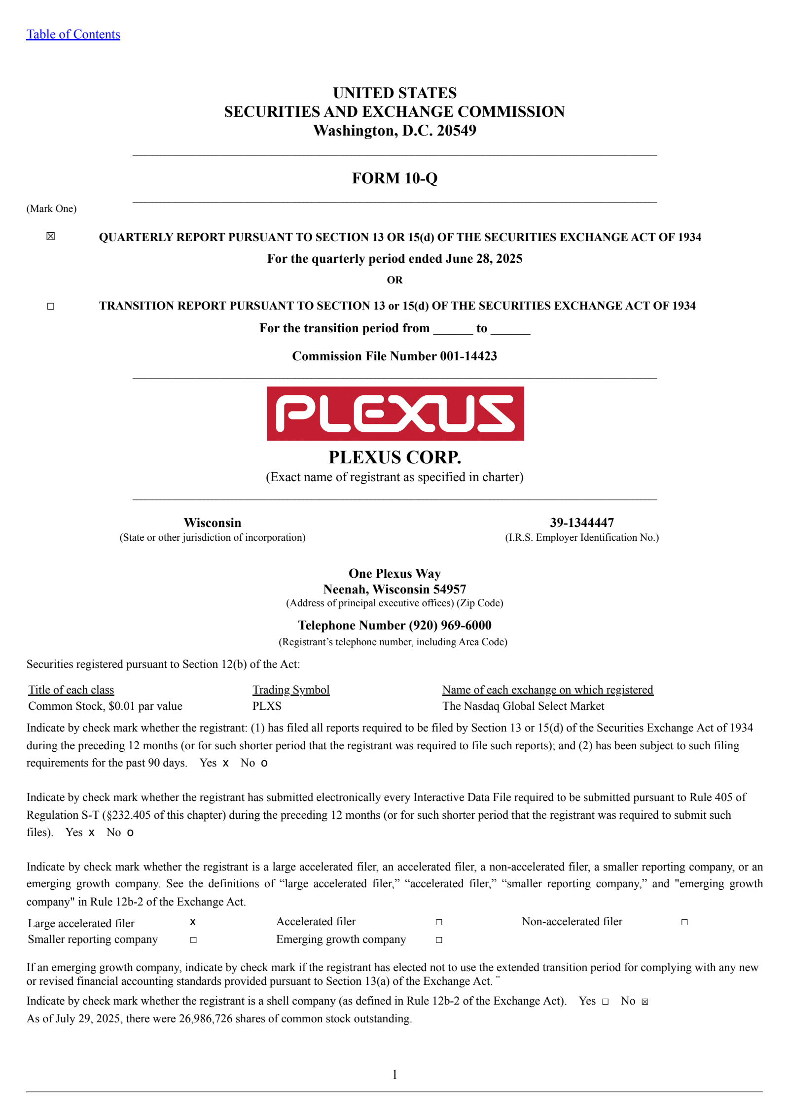 Plexus' Q3 2025 Quarterly report