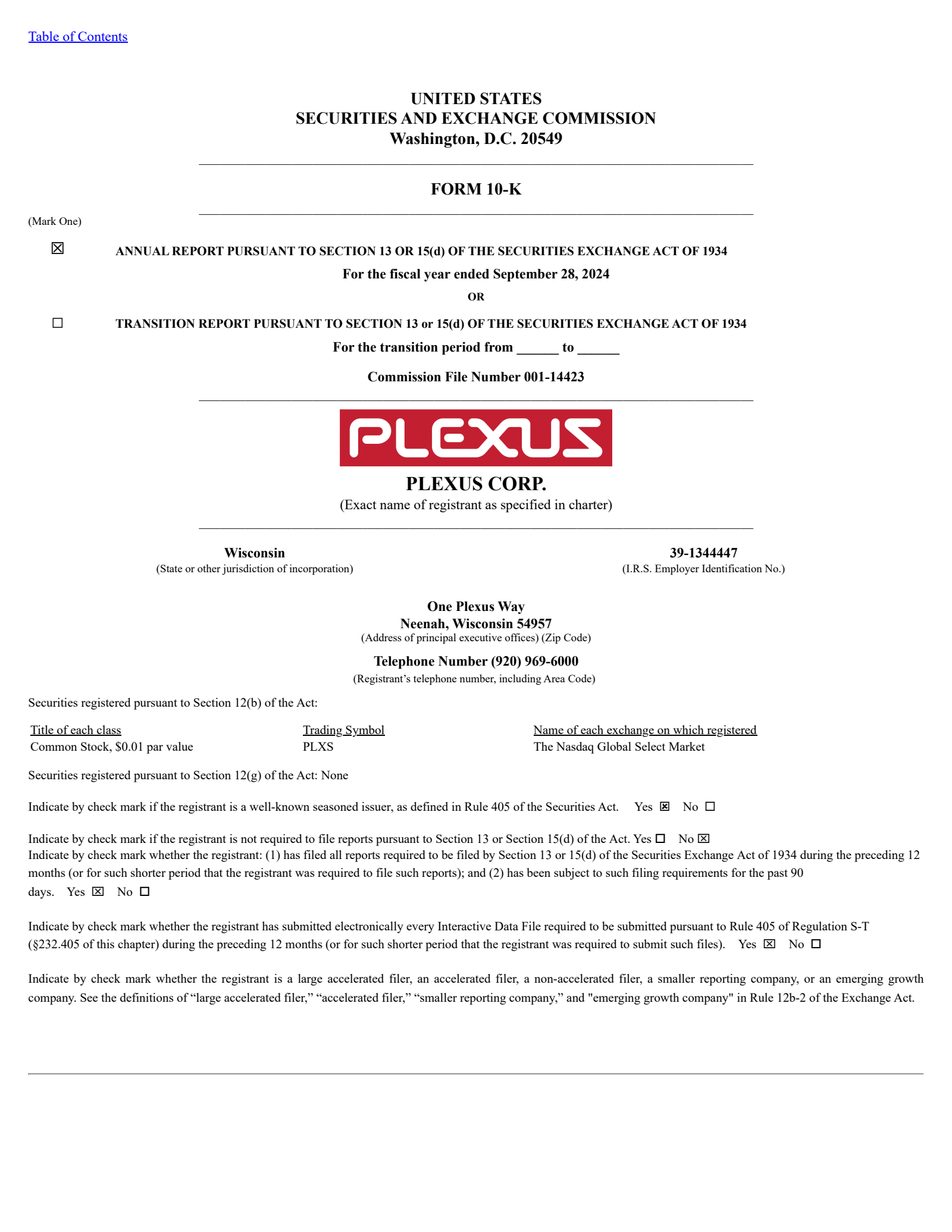 Plexus' Q4 2024 Annual Report