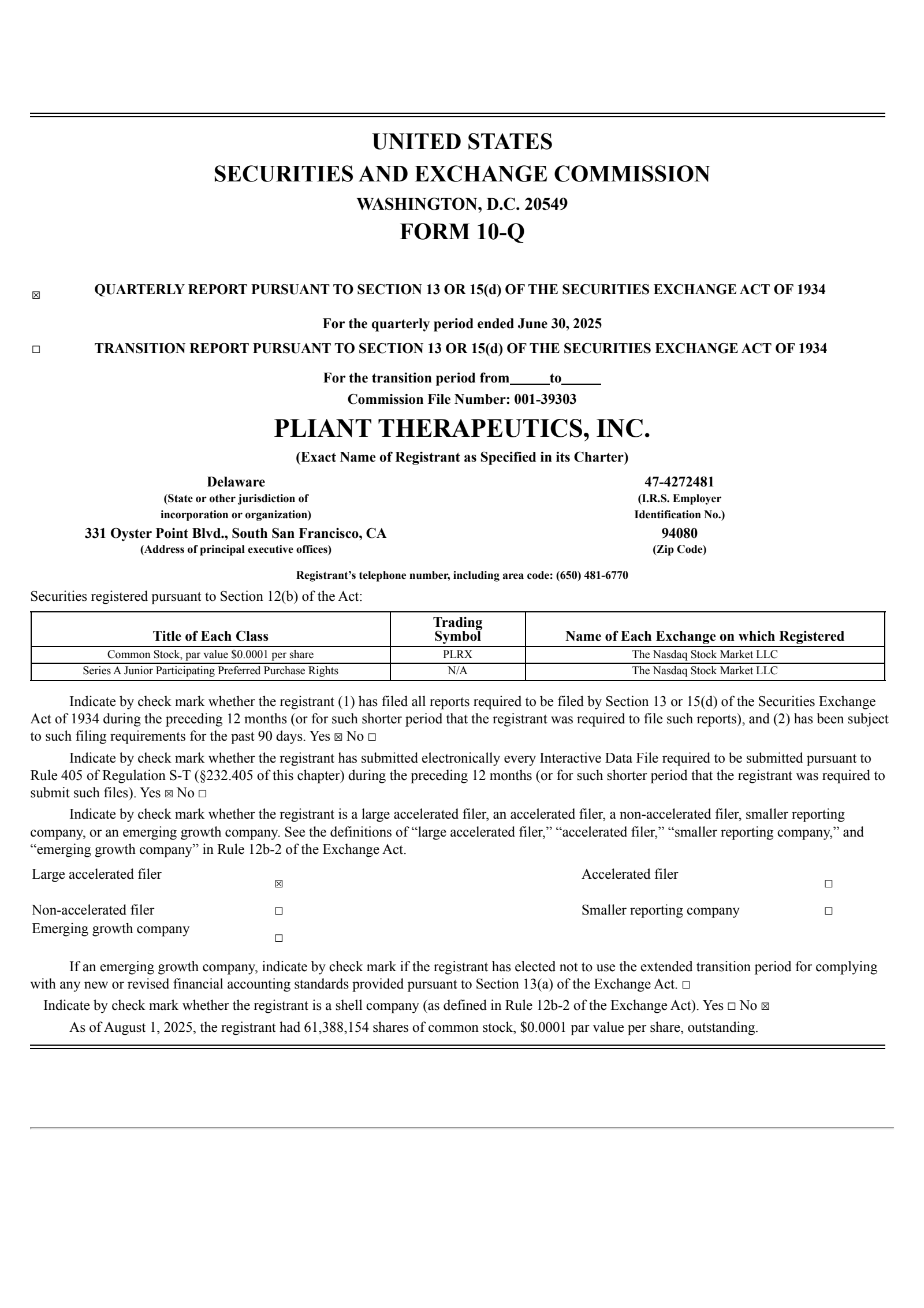 Pliant Therapeutics' Q2 2025 Quarterly report