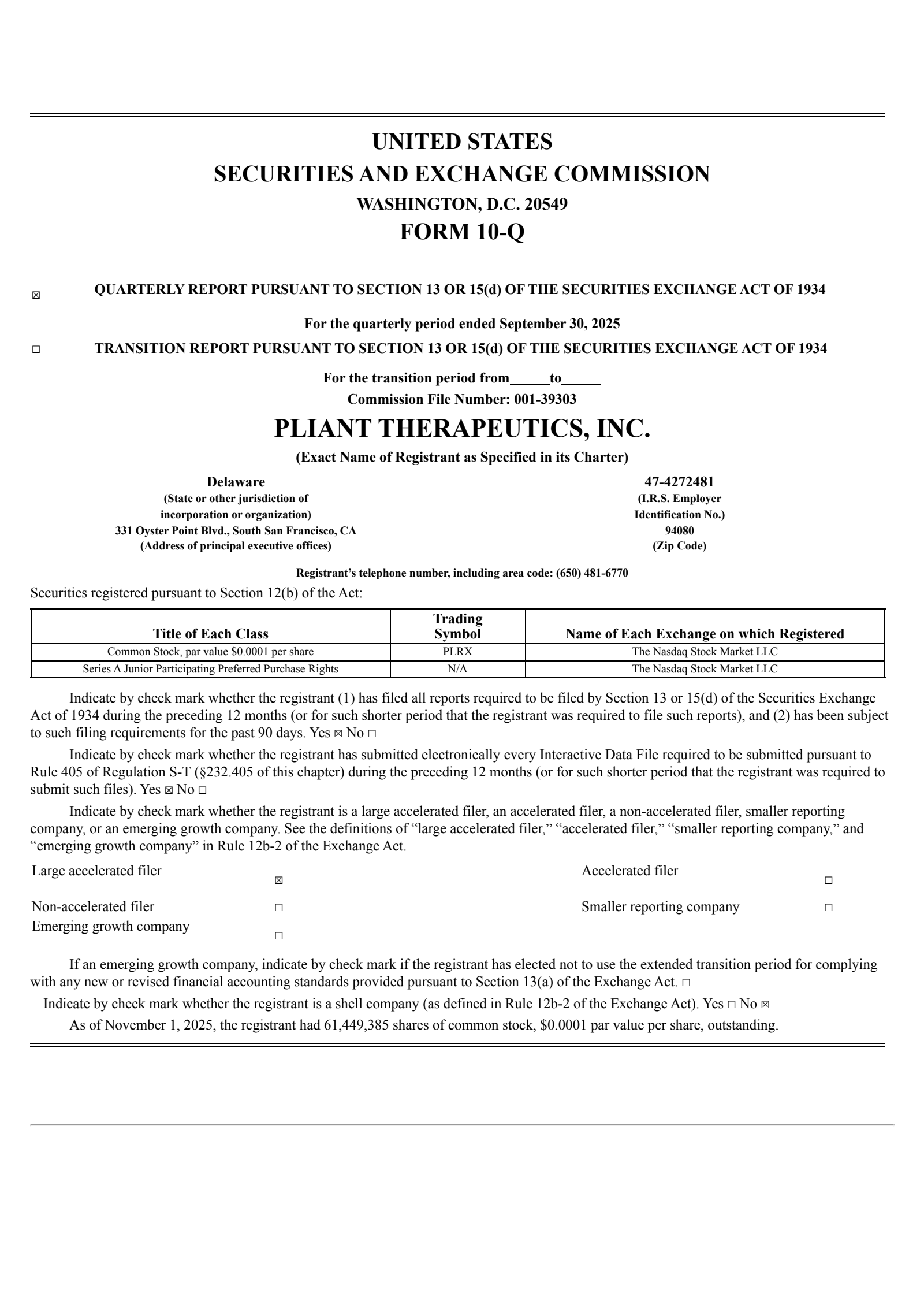 Pliant Therapeutics' Q3 2025 Quarterly Report