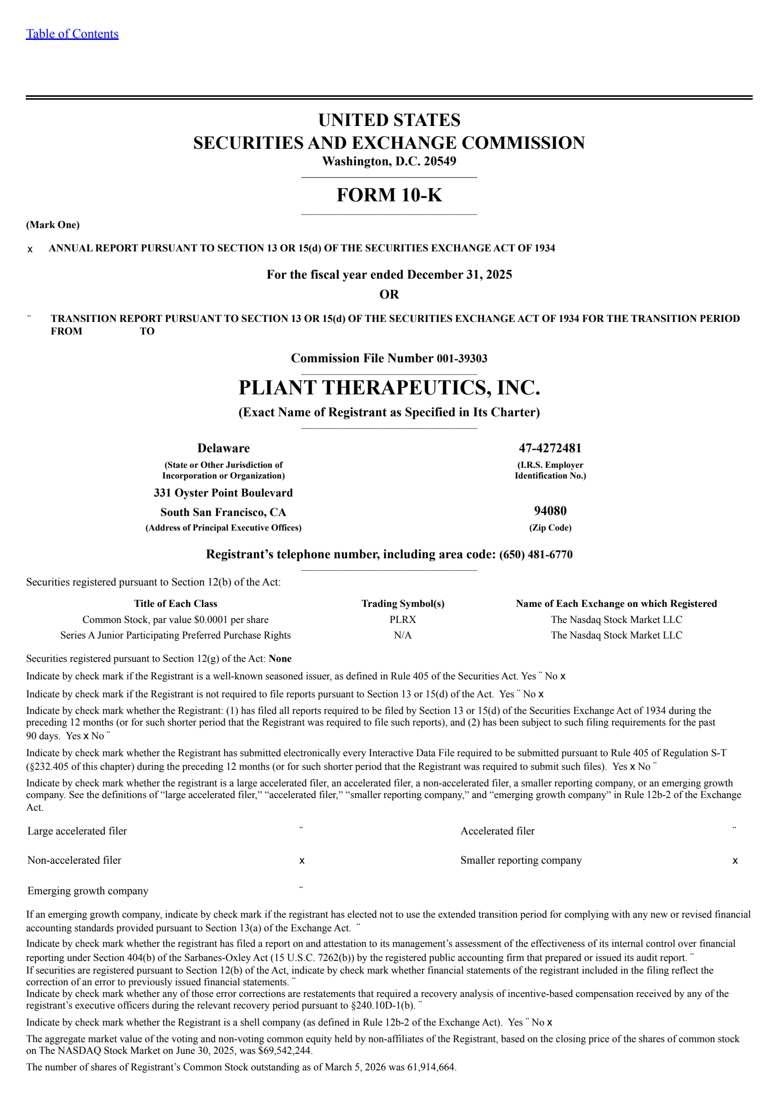 Pliant Therapeutics' Q4 2025 Annual report