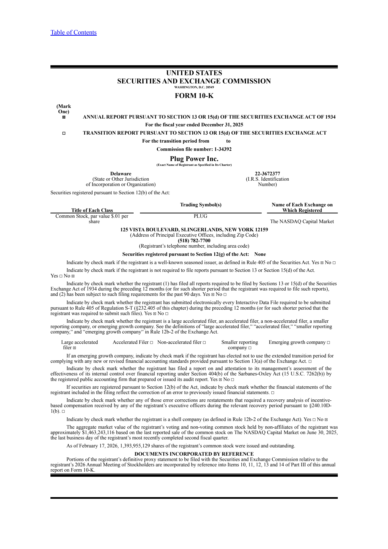Plug Power's Q4 2025 Annual report