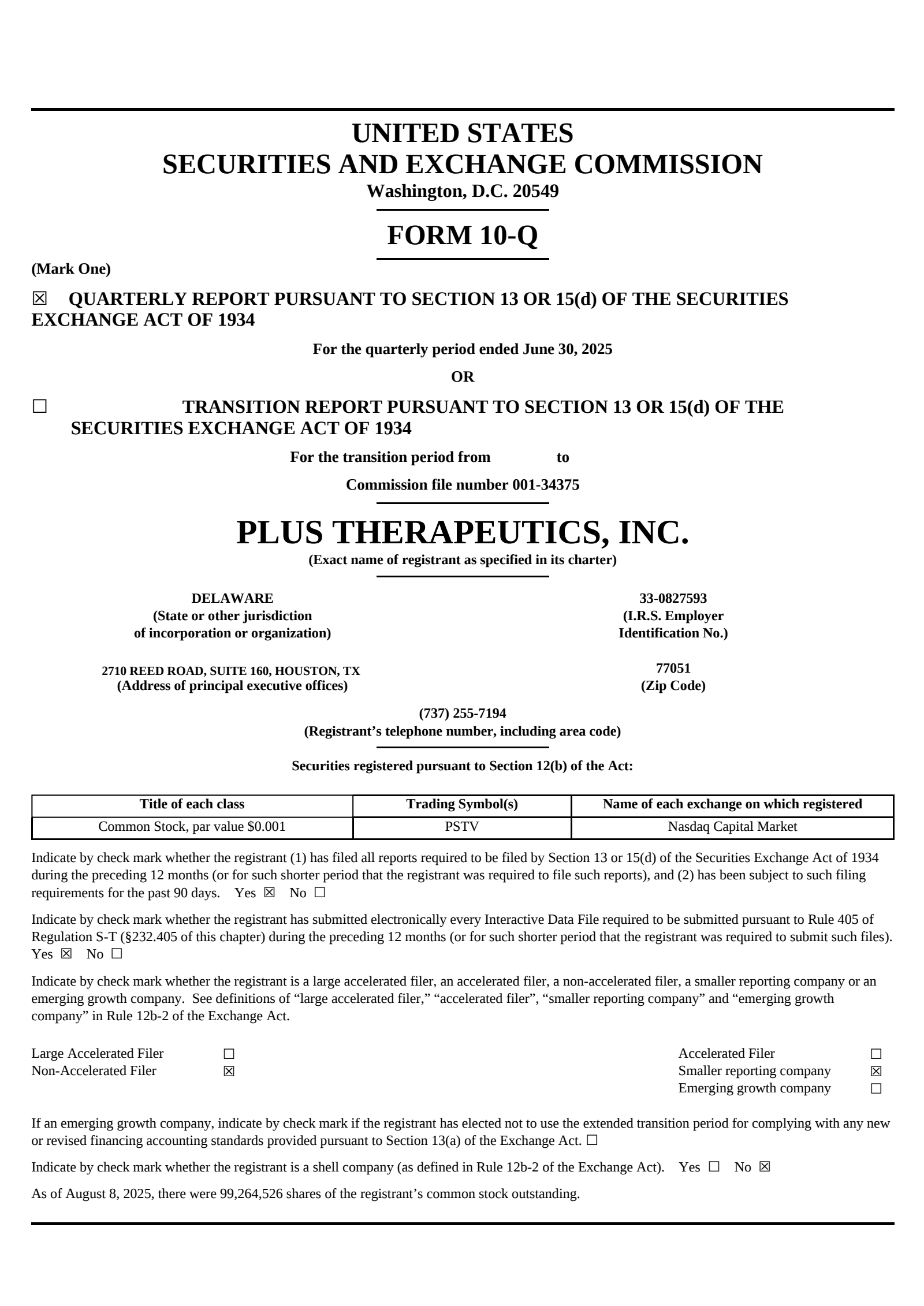 Plus Therapeutics' Q2 2025 Quarterly report