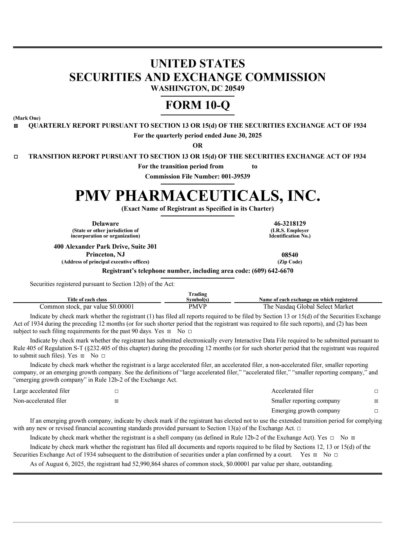 PMV Pharmaceuticals' Q2 2025 Quarterly report
