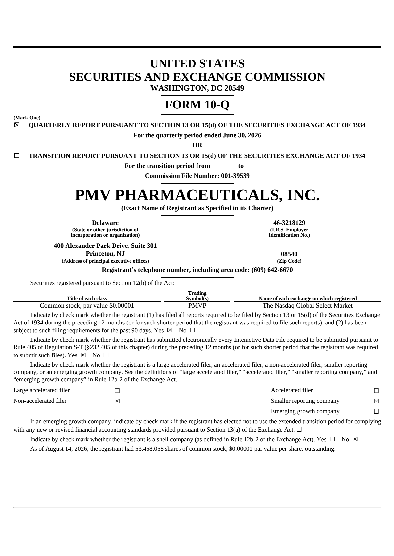 PMV Pharmaceuticals' Q2 2026 Quarterly report