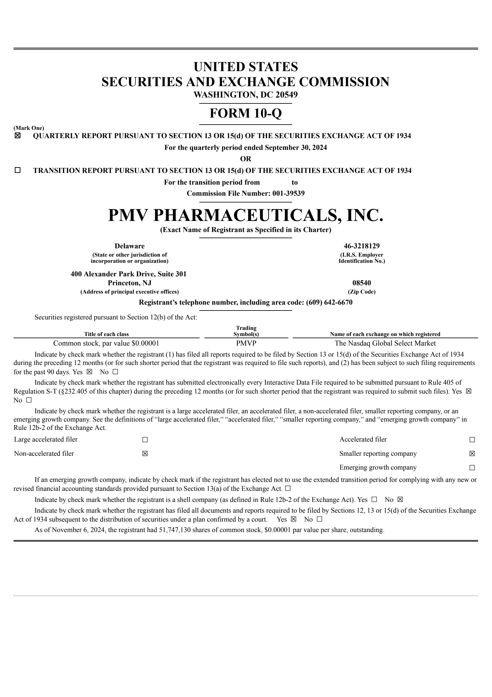 PMV Pharmaceuticals' Q3 2024 Quarterly Report