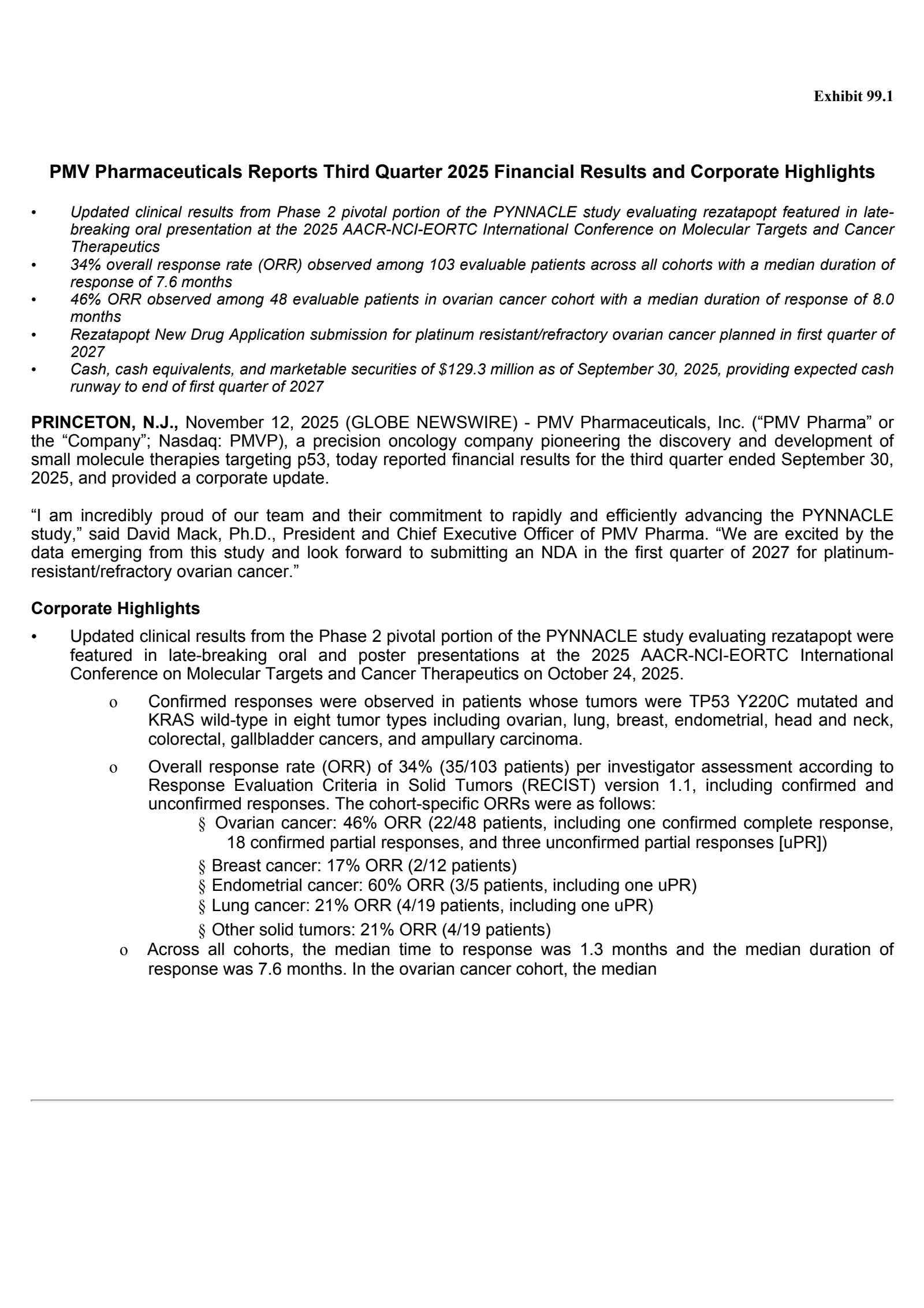 PMV Pharmaceuticals' Q3 2025 Earnings Release