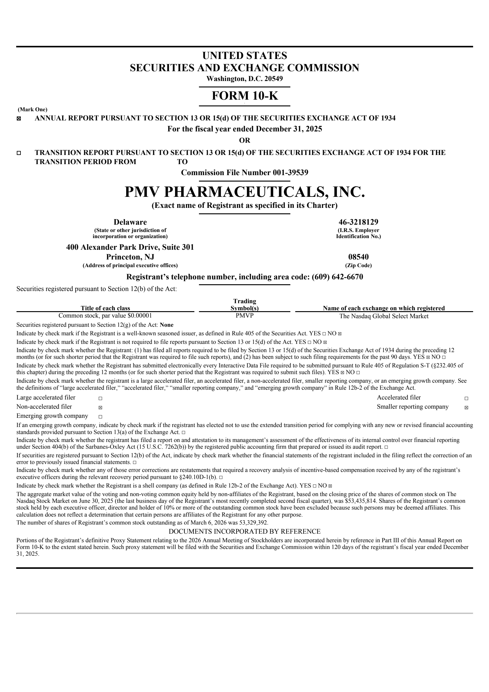 PMV Pharmaceuticals' Q4 2025 Annual report