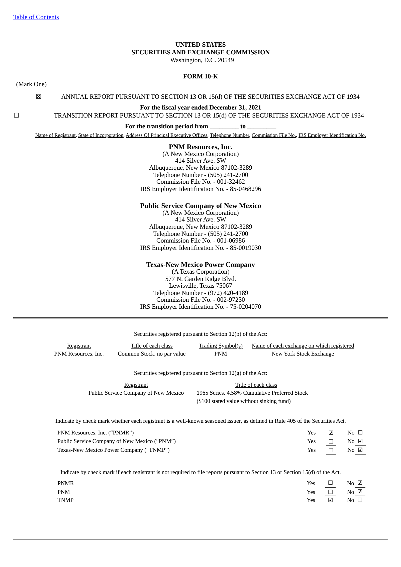 TXNM Energy's Q4 2021 Annual report