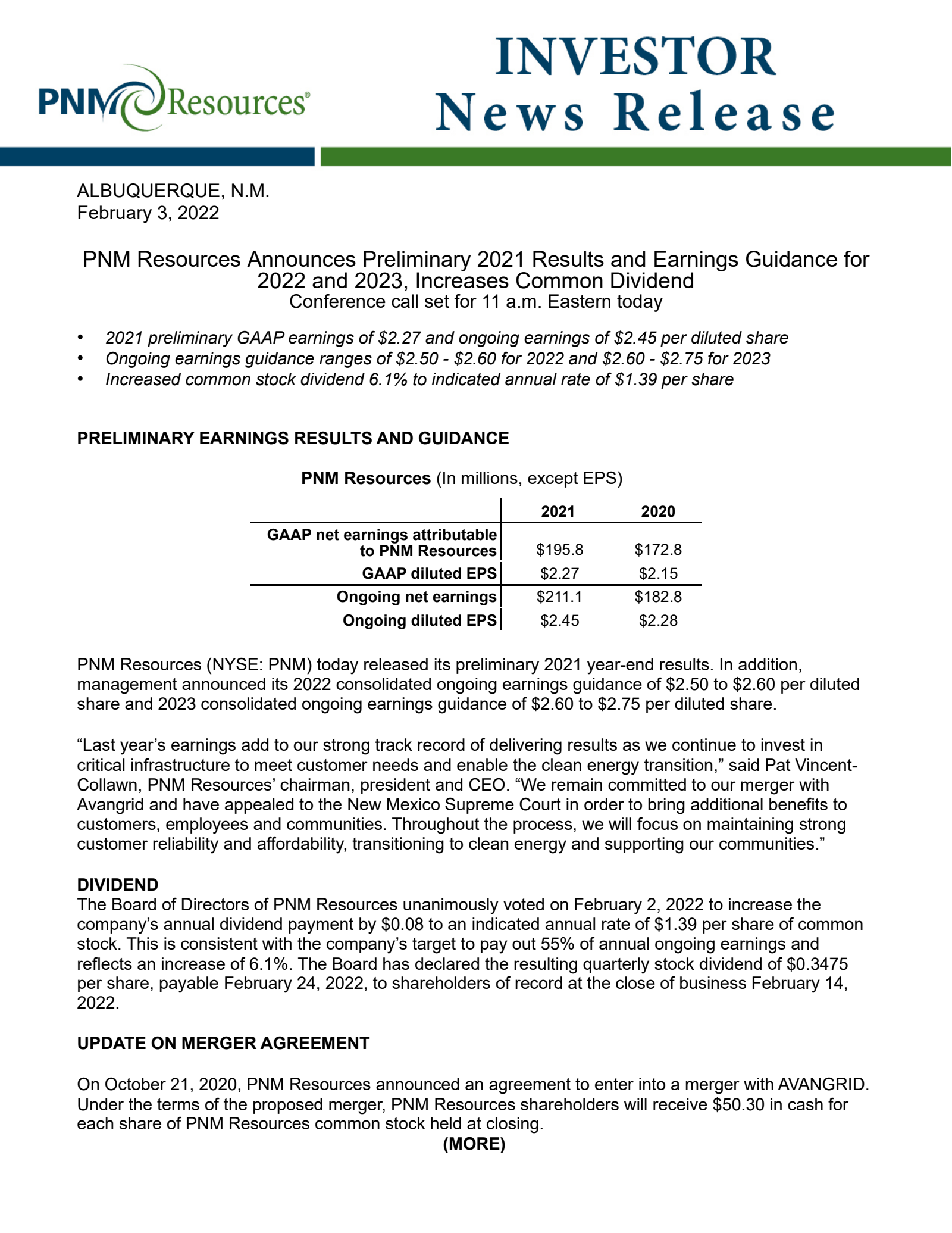 TXNM Energy's Q4 2021 Press Release