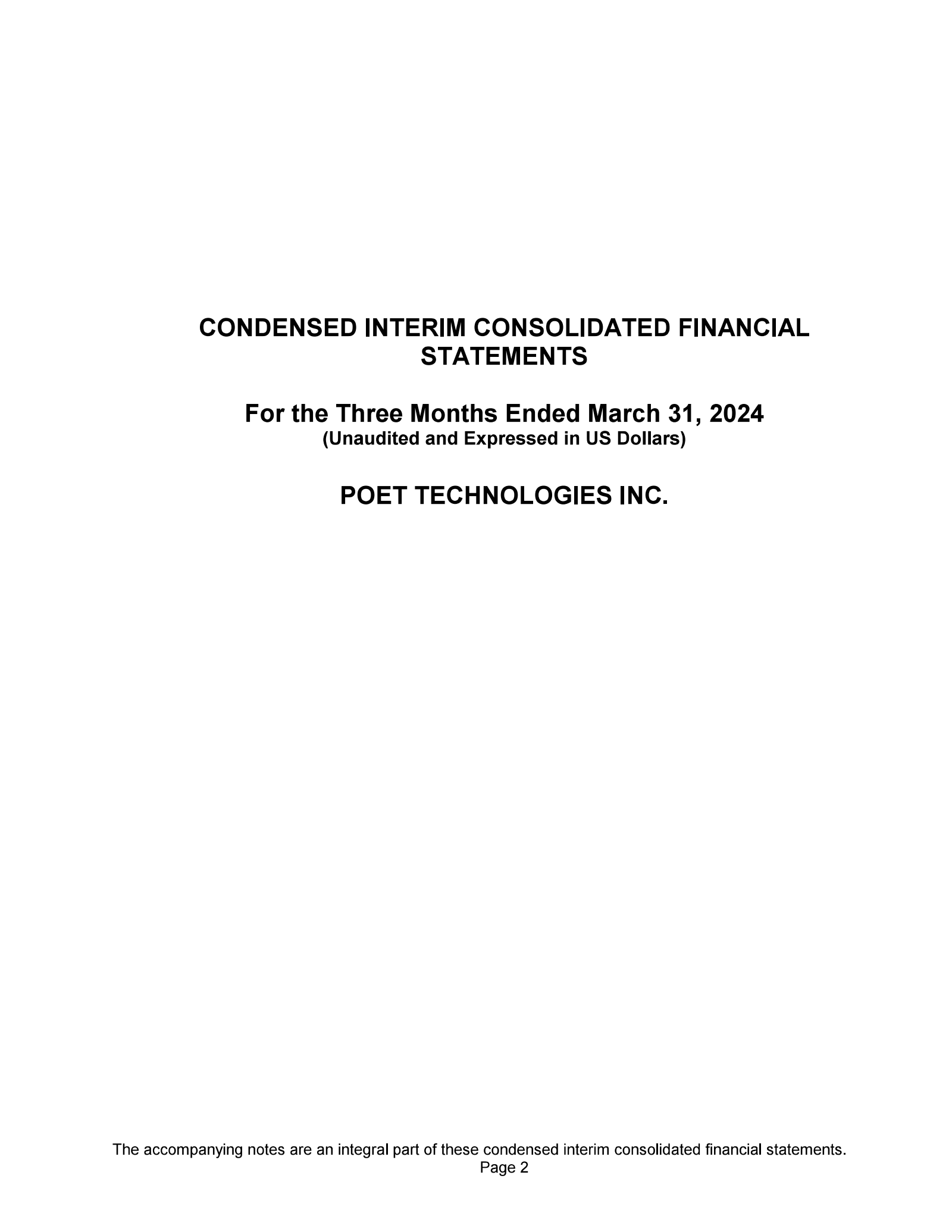 POET Technologies' Q1 2024  Press Release
