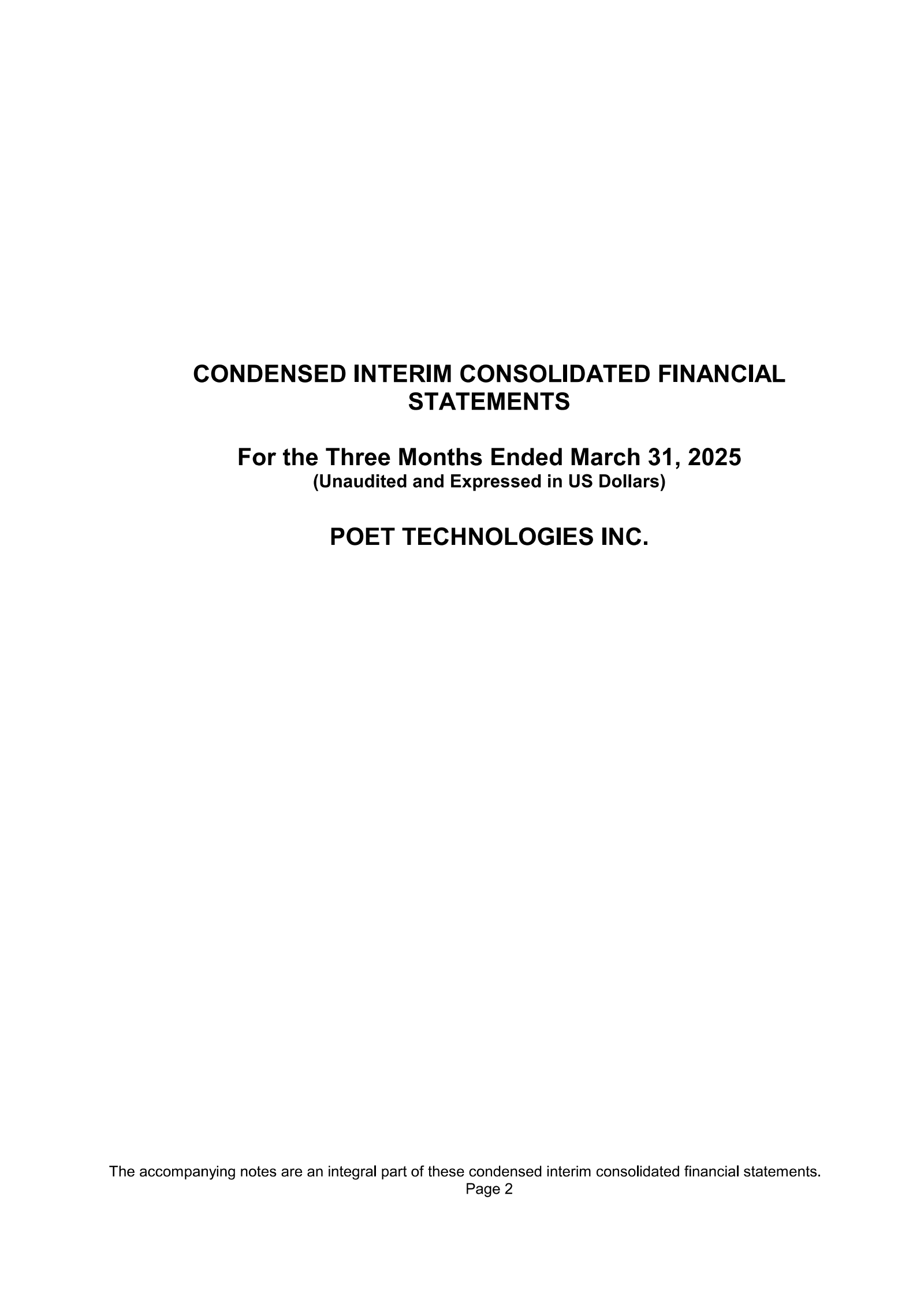 POET Technologies' Q1 2025 Interim report