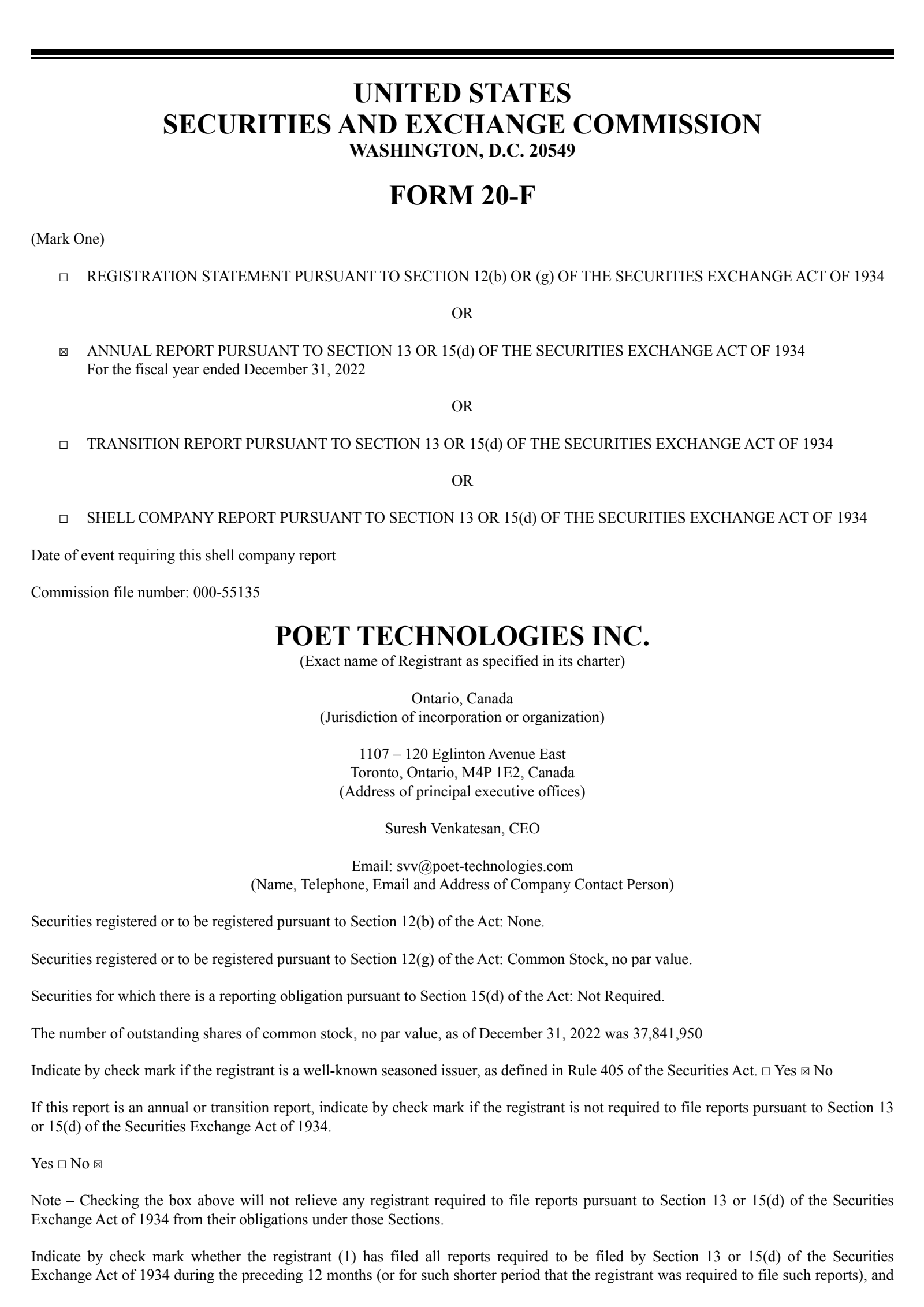 POET Technologies' Q4 2022  Annual report