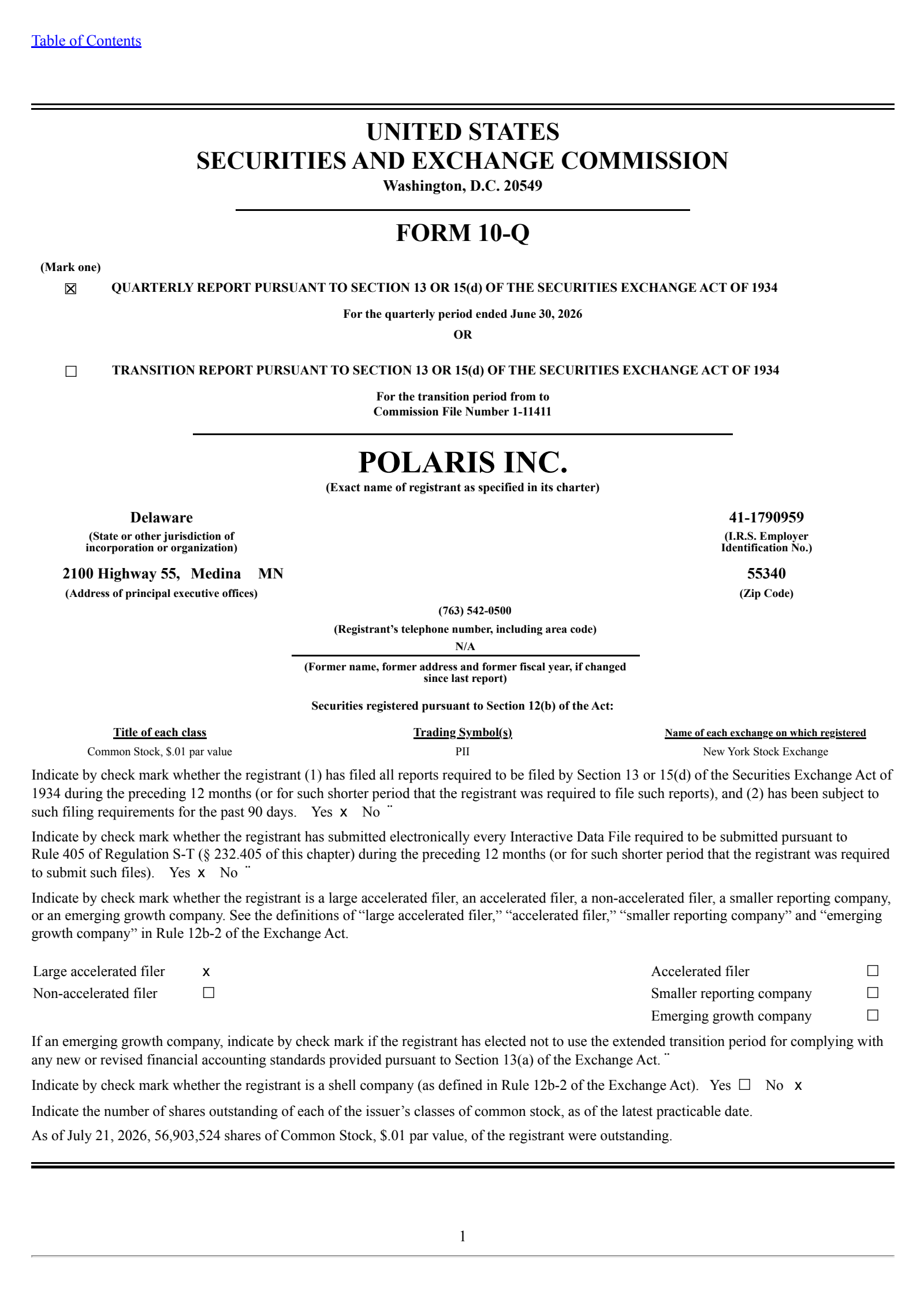 Polaris' Q2 2026 Quarterly report