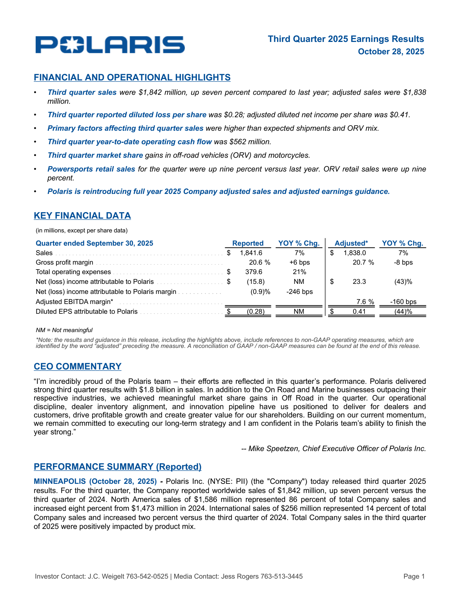 Polaris' Q3 2025 Earnings Release
