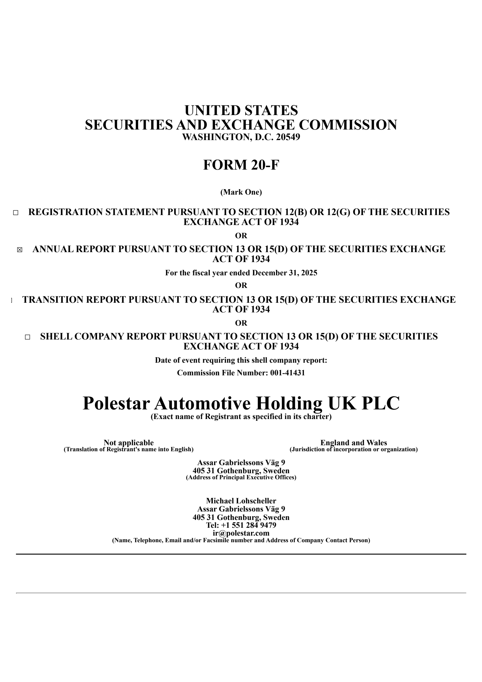 Polestar Automotive Holding UK's Q4 2025 Annual report