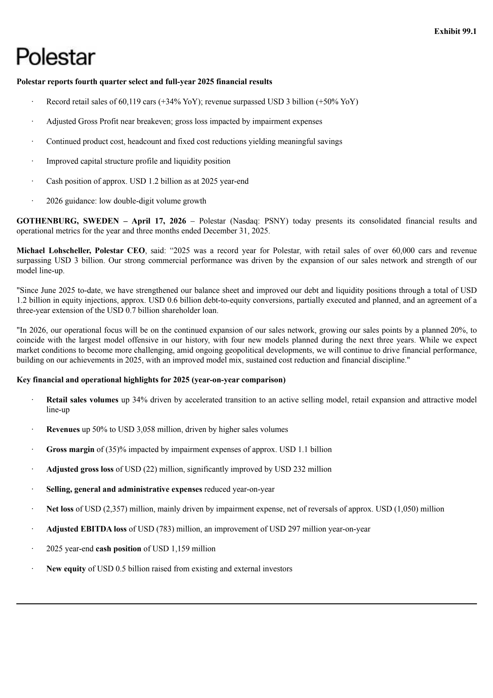 Polestar Automotive Holding UK's Q4 2025 Press Release