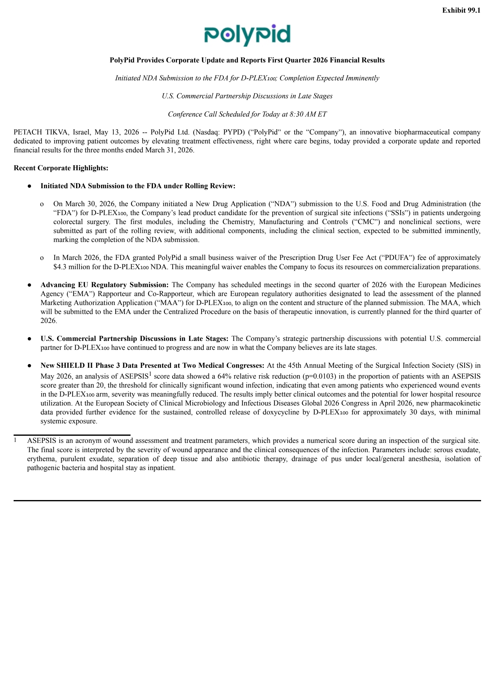 PolyPid's Q1 2026 Press Release