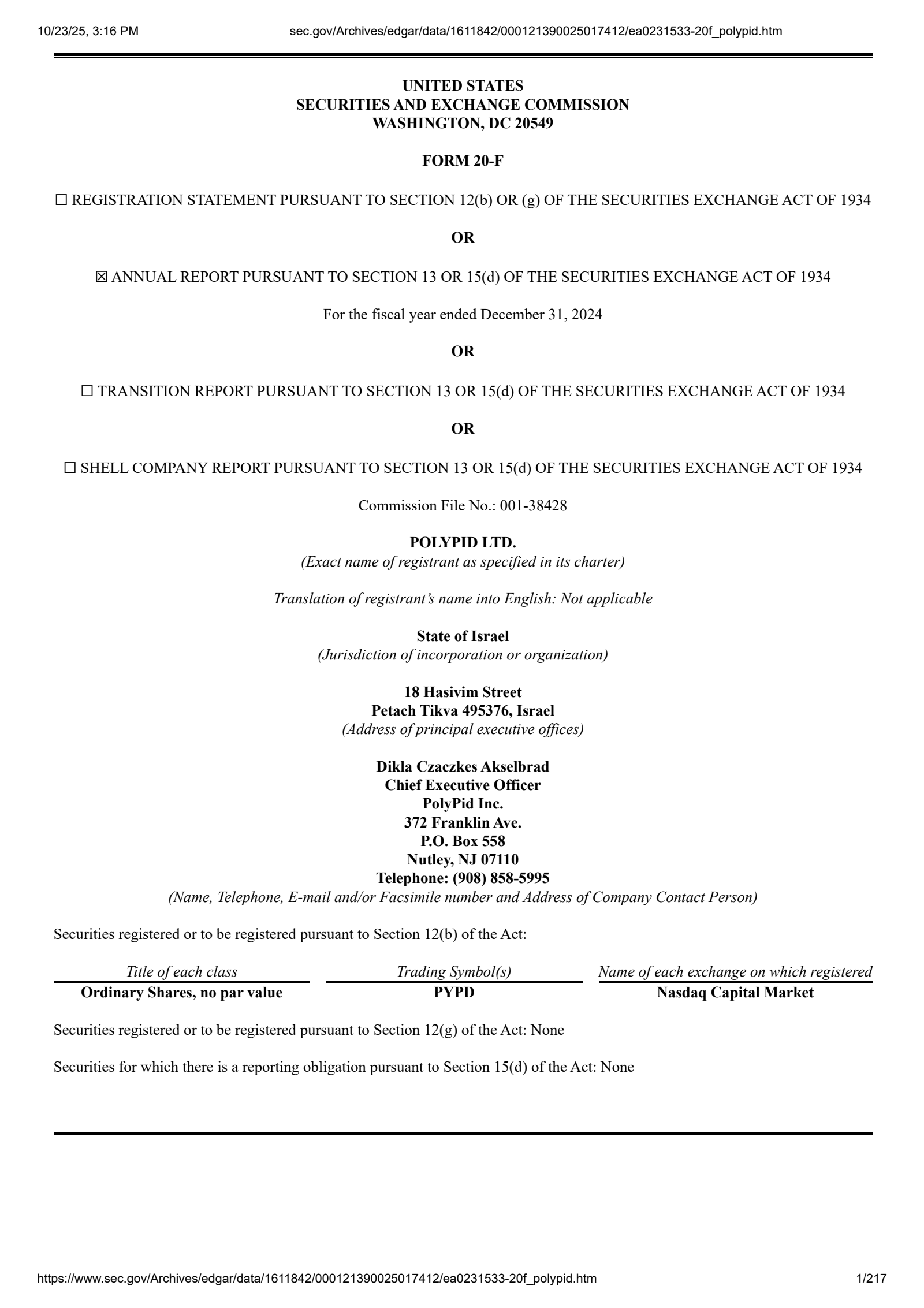 PolyPid's Q4 2024 Annual Report