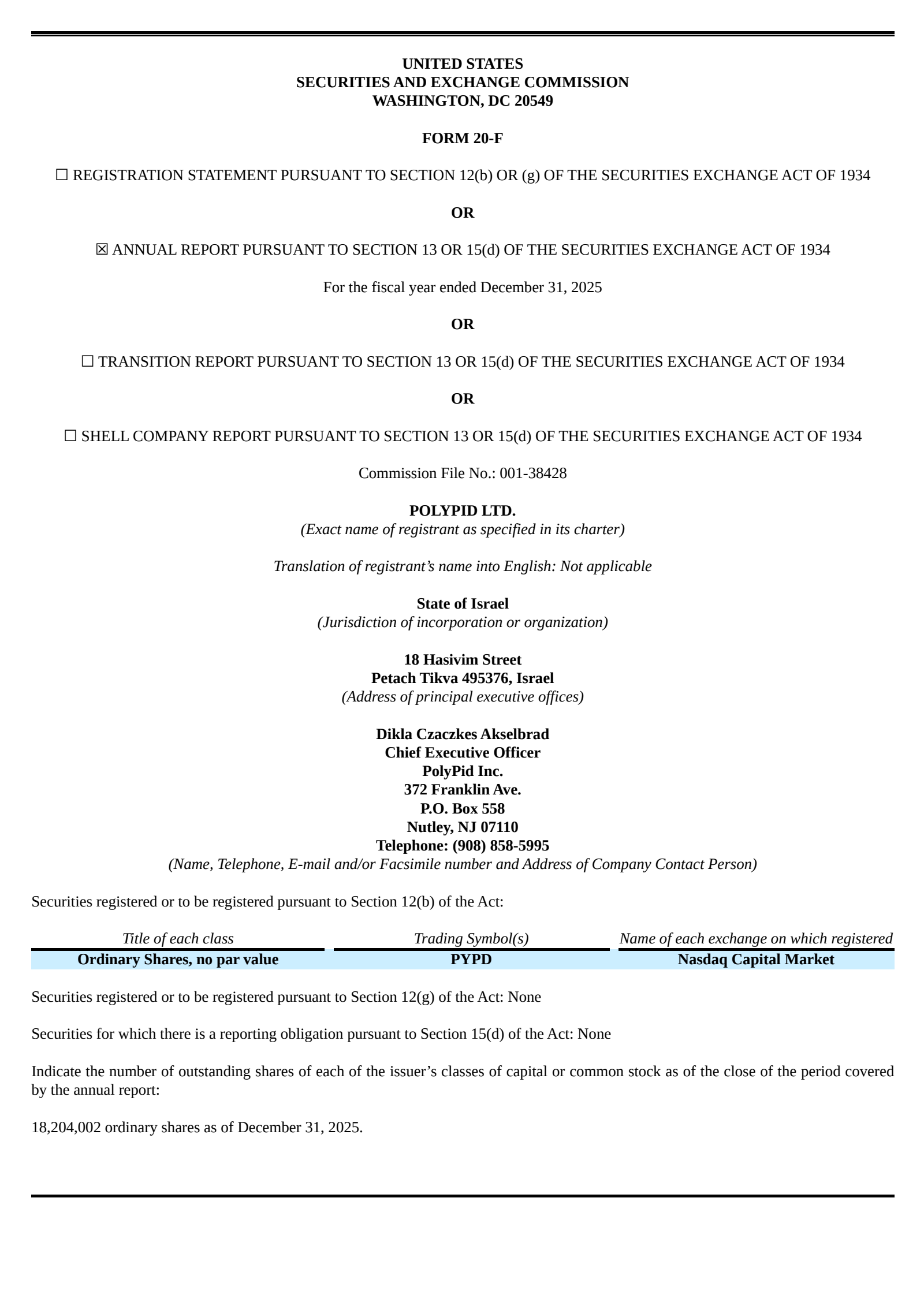 PolyPid's Q4 2025 Annual report