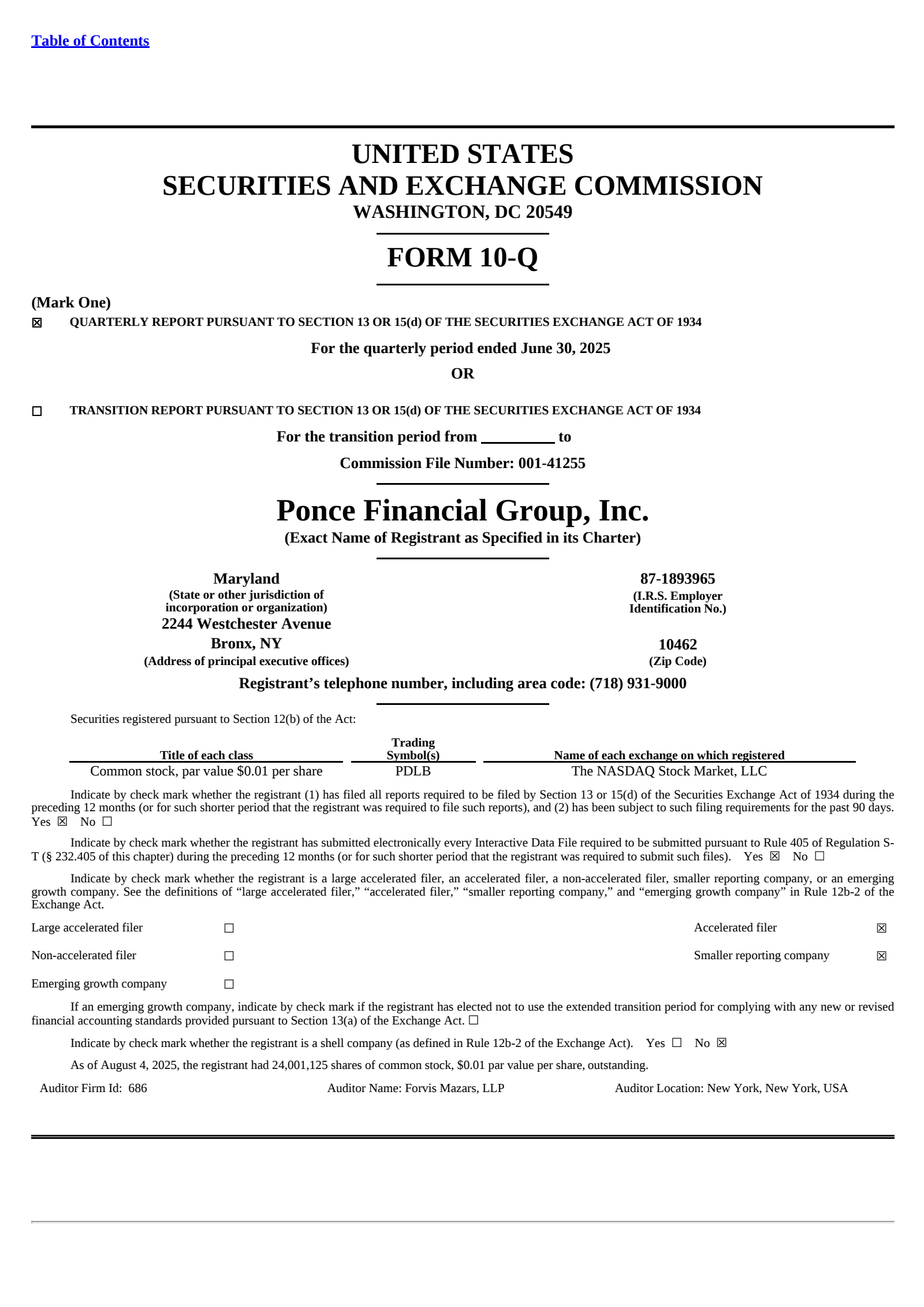 Ponce Financial Group's Q2 2025 Quarterly report