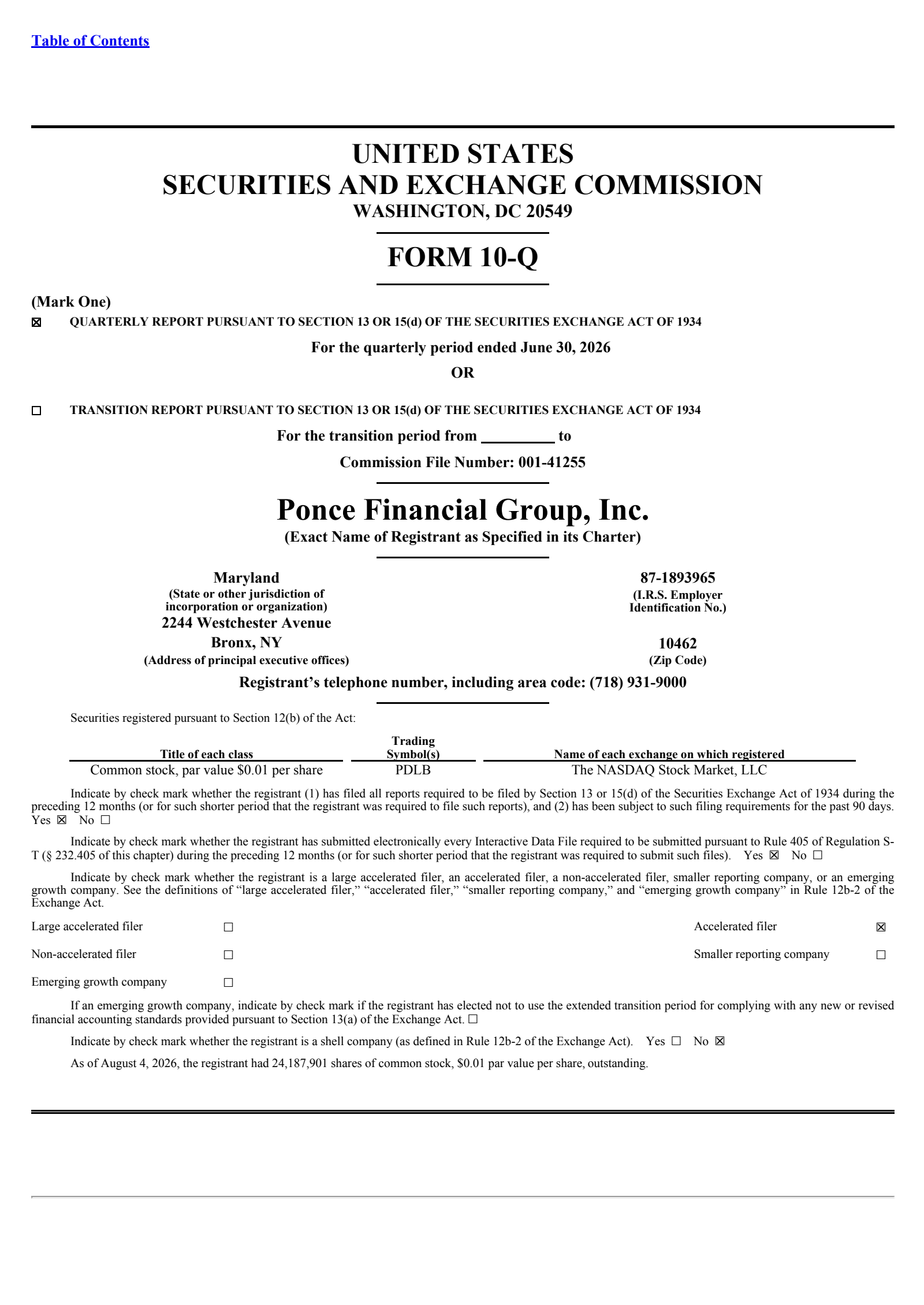 Ponce Financial Group's Q2 2026 Quarterly report