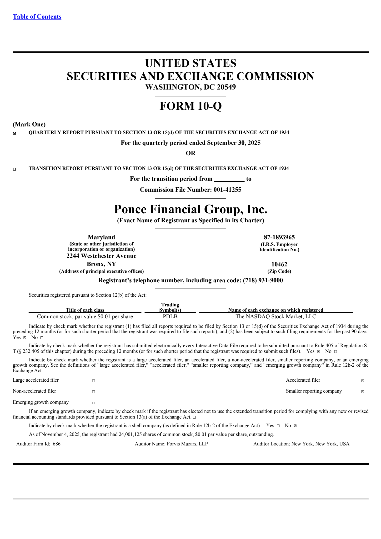 Ponce Financial Group's Q3 2025 Quarterly Report