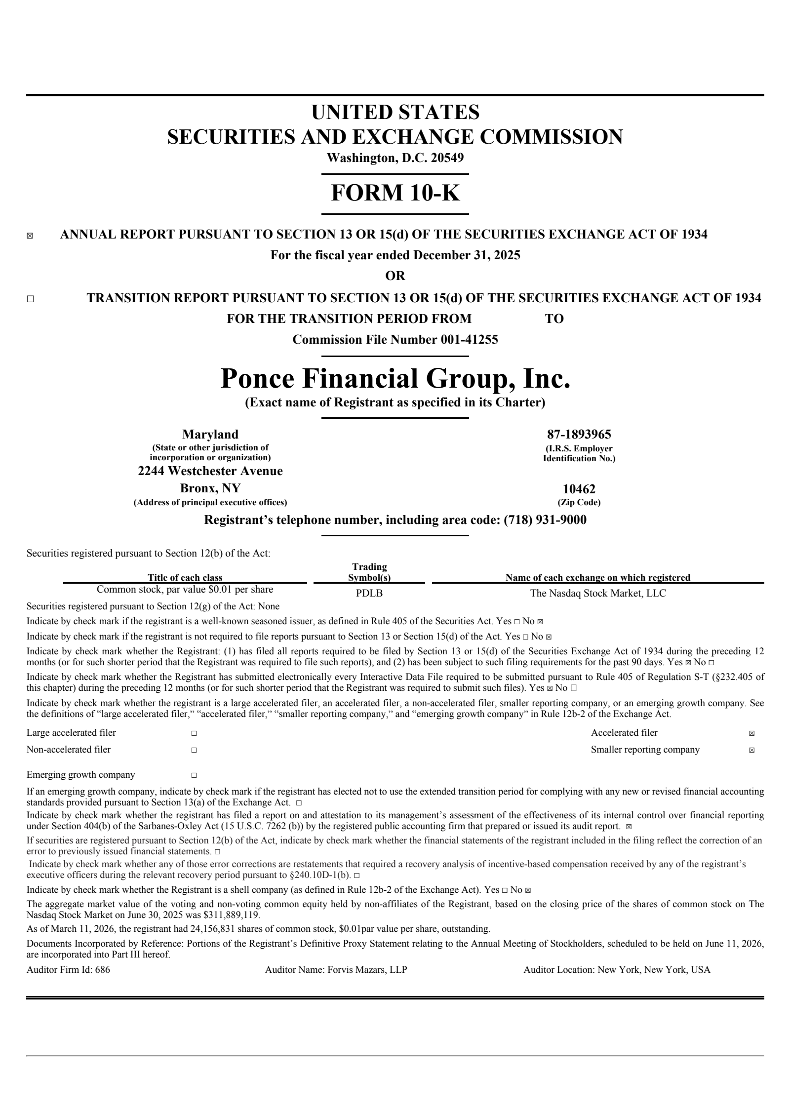 Ponce Financial Group's Q4 2025 Annual report